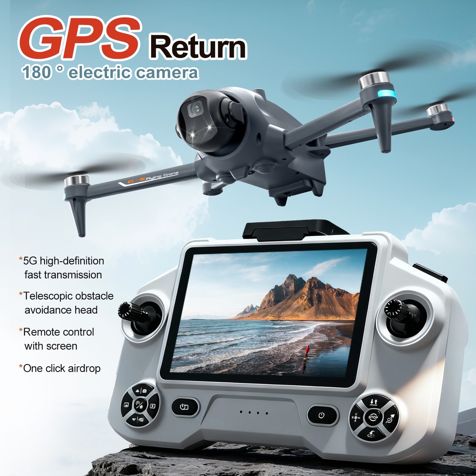 Drone GPS WIFI FPV 4K Dual Camera Selfie Obstacle Avoidance Quadcopter 2 Battery