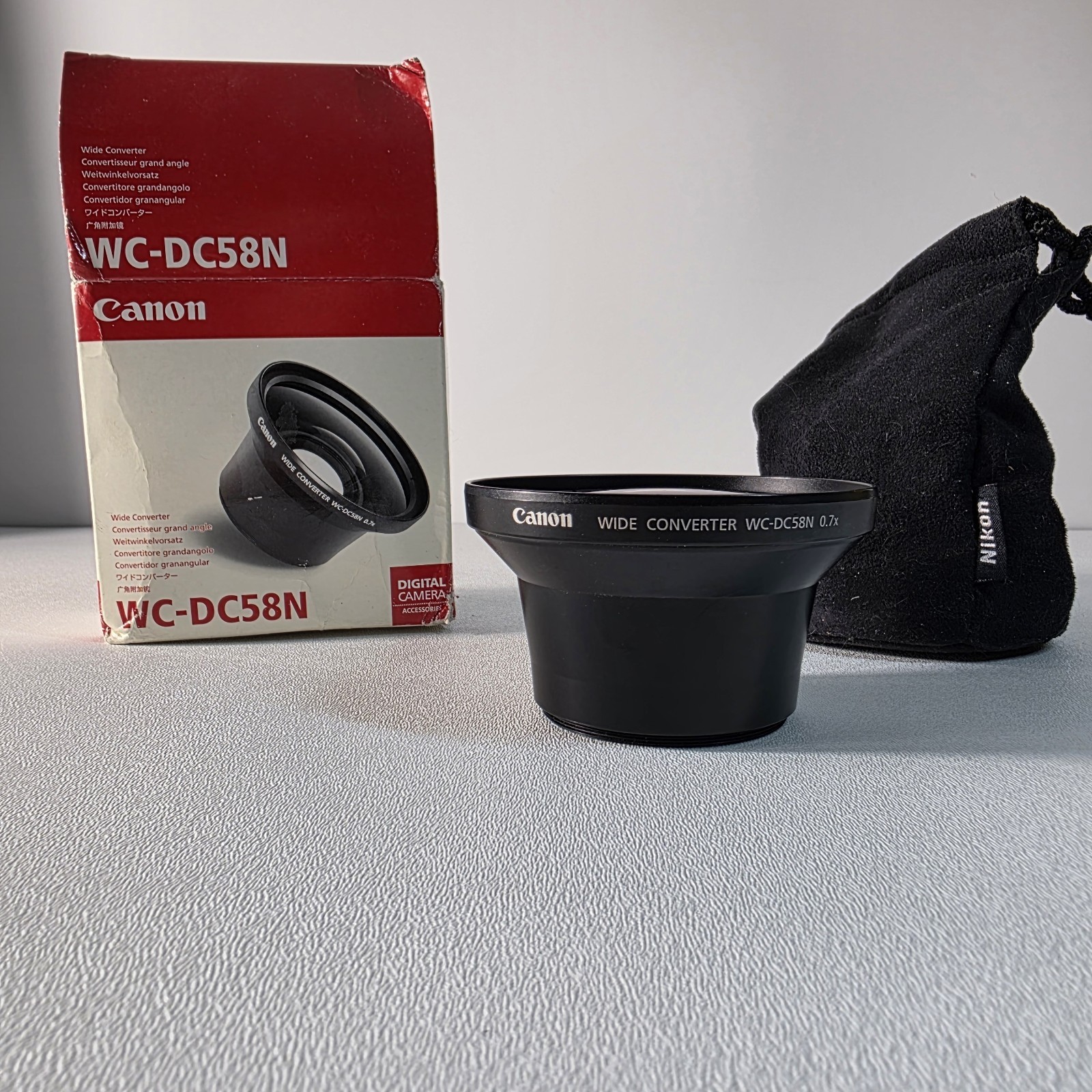 Canon Wide Converter WC-DC58N 0.7x Wide Angle Auxiliary Lens w/Box & Bag