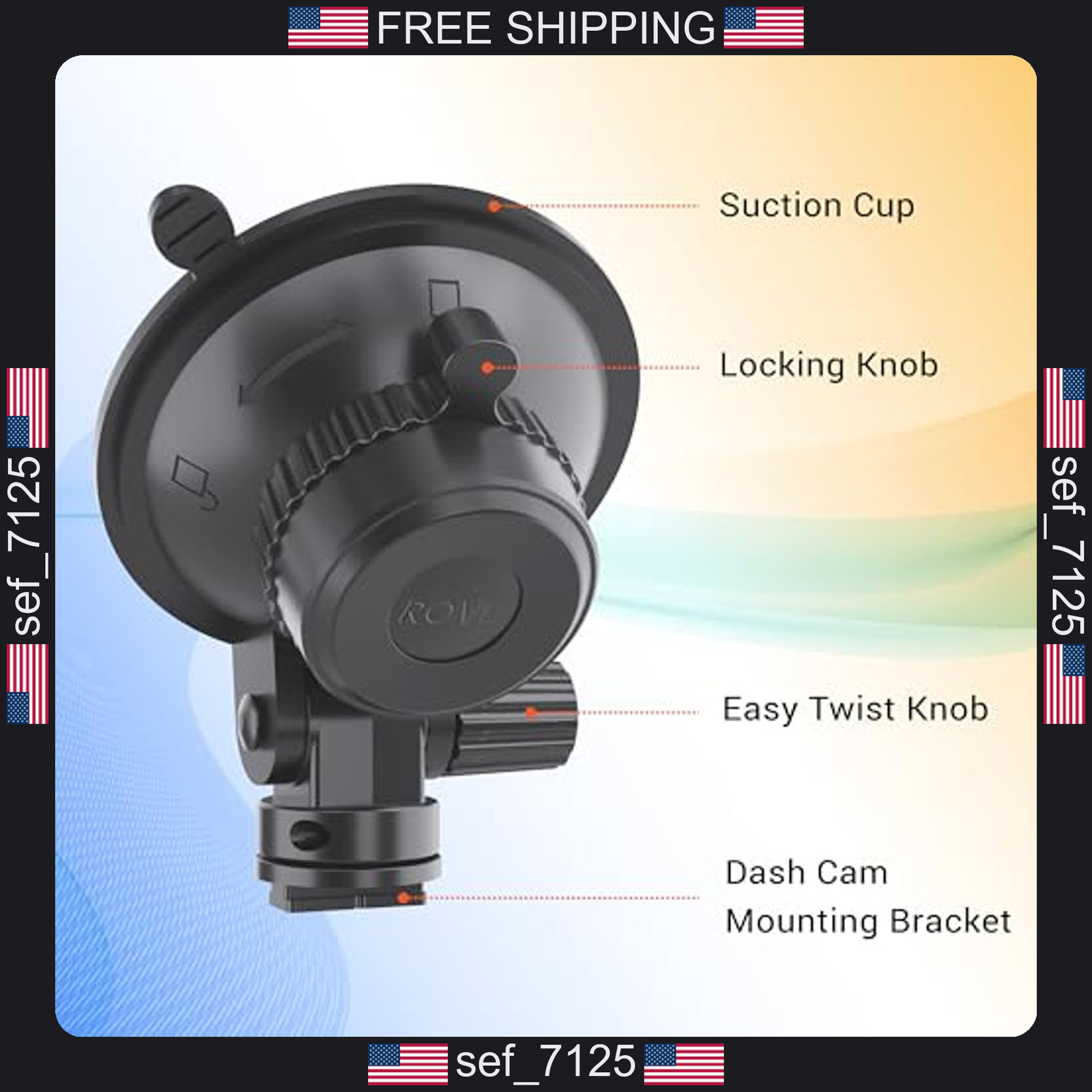 ROVE Suction Cup Mount for R2-4K, R2-4K PRO and R2-4K Dual Dash Camera Models