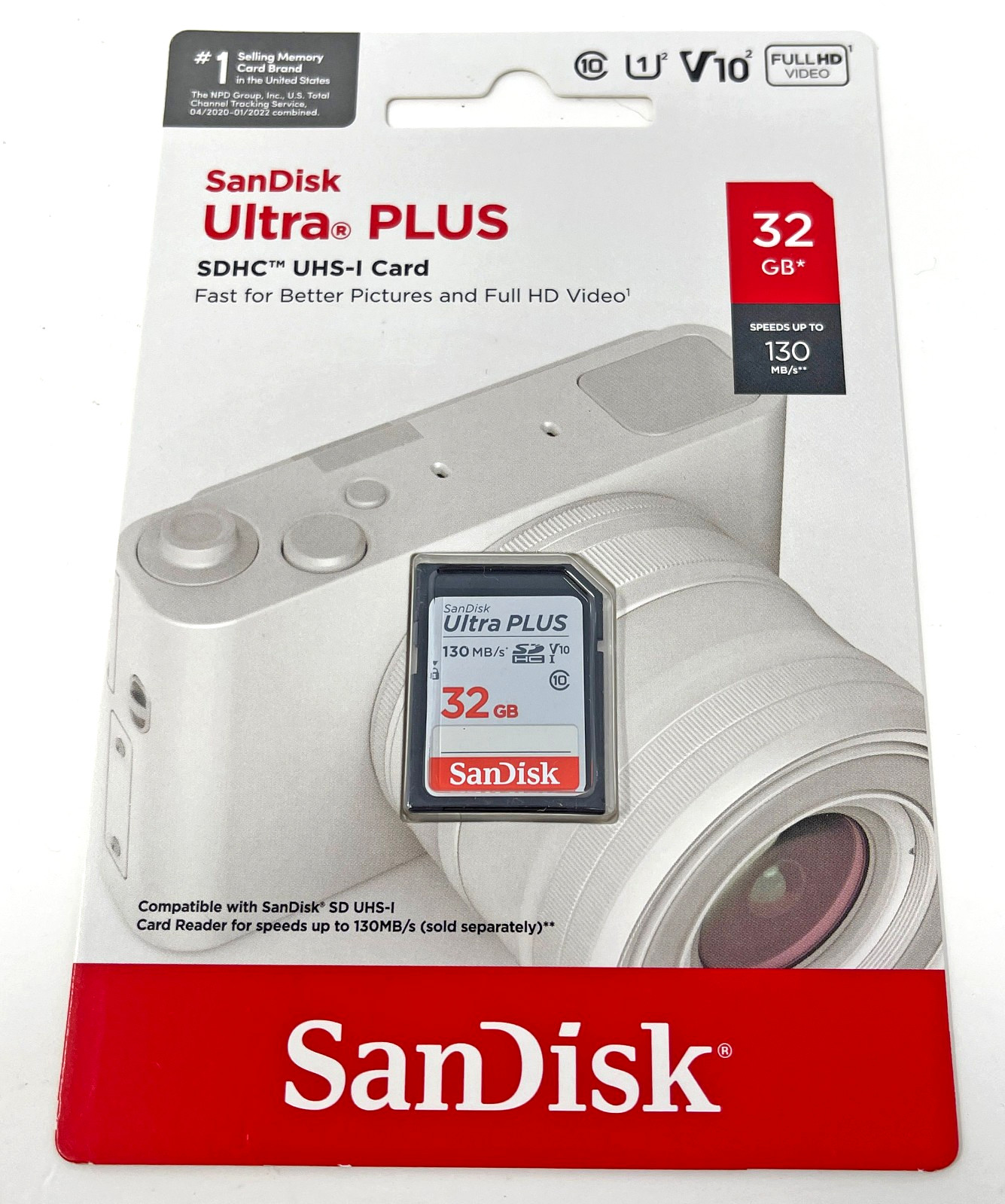 SanDisk Ultra Plus 32GB SDHC UHS-I Memory Card 130 MB/s Class 10 New Unopened