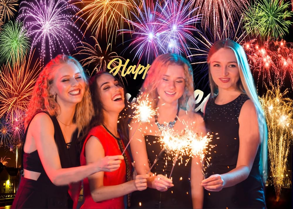1 PC Happy New Year Backdrop Night City Fireworks Show 7x5ft