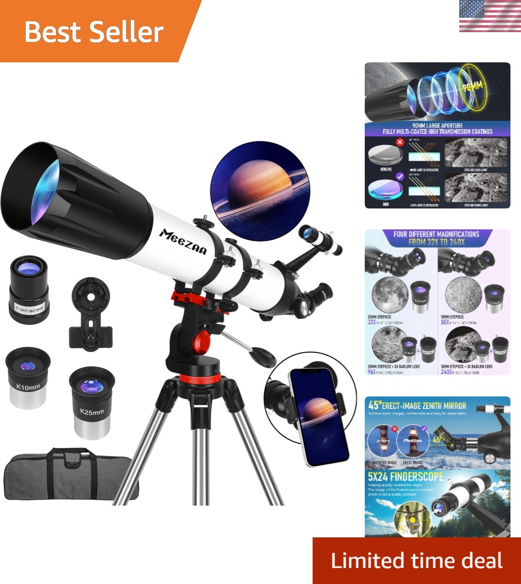 Astronomy Telescope for Adults Refractor 90mm Aperture 800mm Focal Length