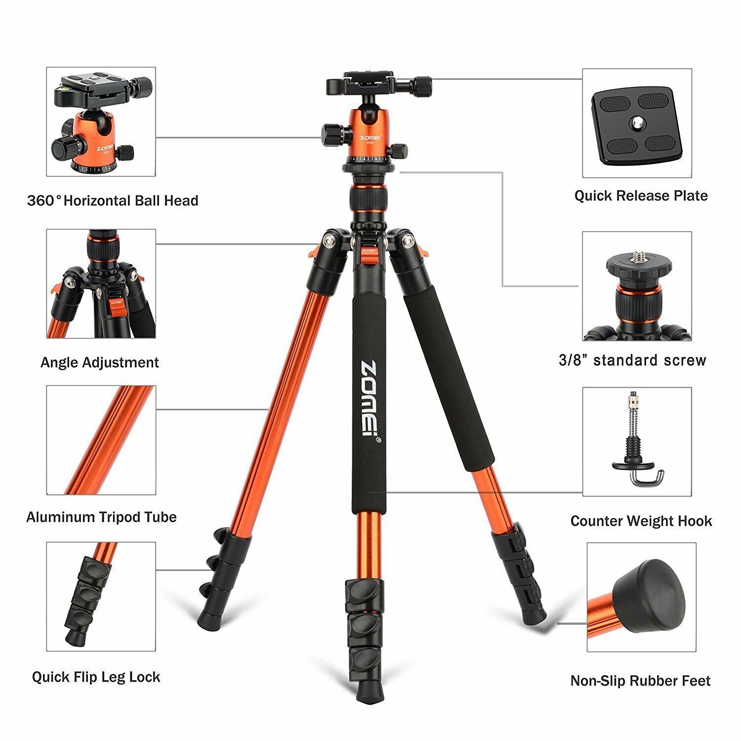 ZOMEI Q-555 Camera Tripod Ball Head Stand Travel for Canon Nikon DSLR Camera