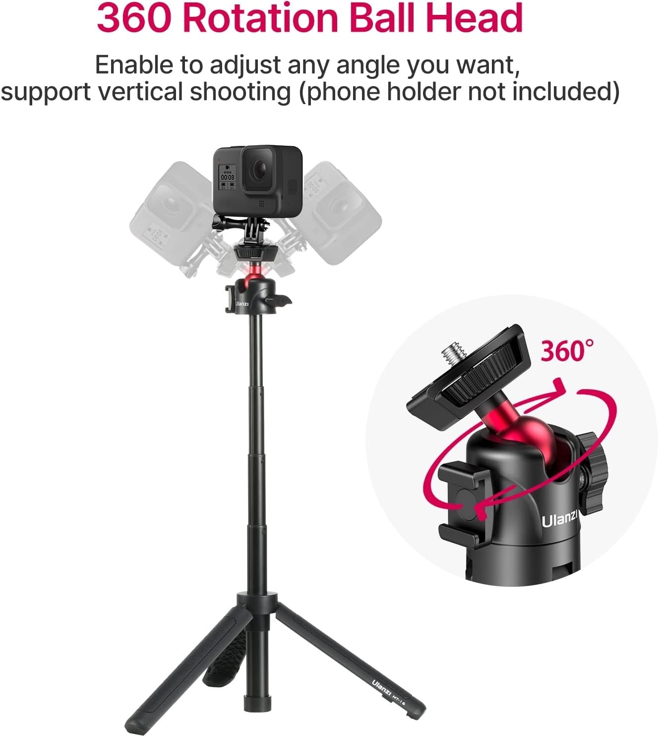 ULANZI MT-16 Extendable Mini Camera Tripod, Ball Head, 22cm Extension