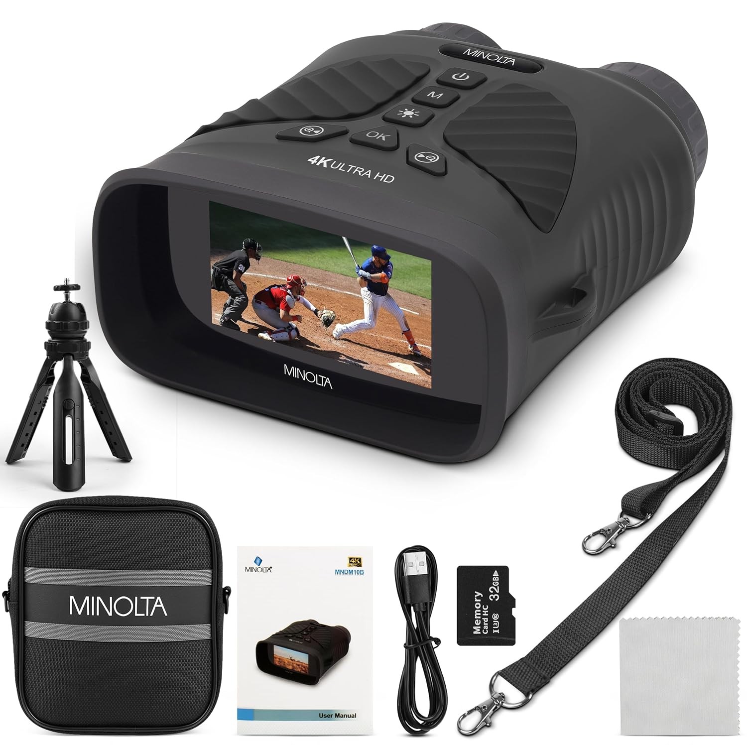 Minolta MNDM10B 10×25 Night Vision 4K Monocular – Black Bundle w/32GB & Card Kit