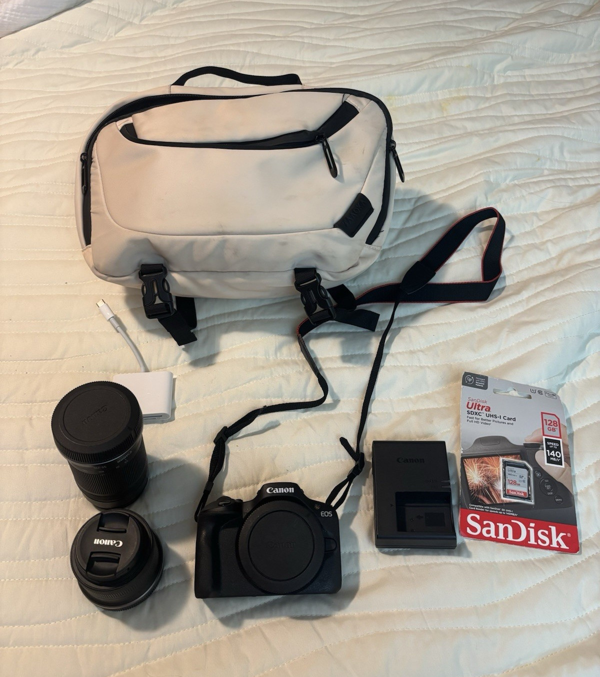 Canon EOS Compatible Camera Accessory Bundle w/ Lenses, Charger, Bag, 128GB