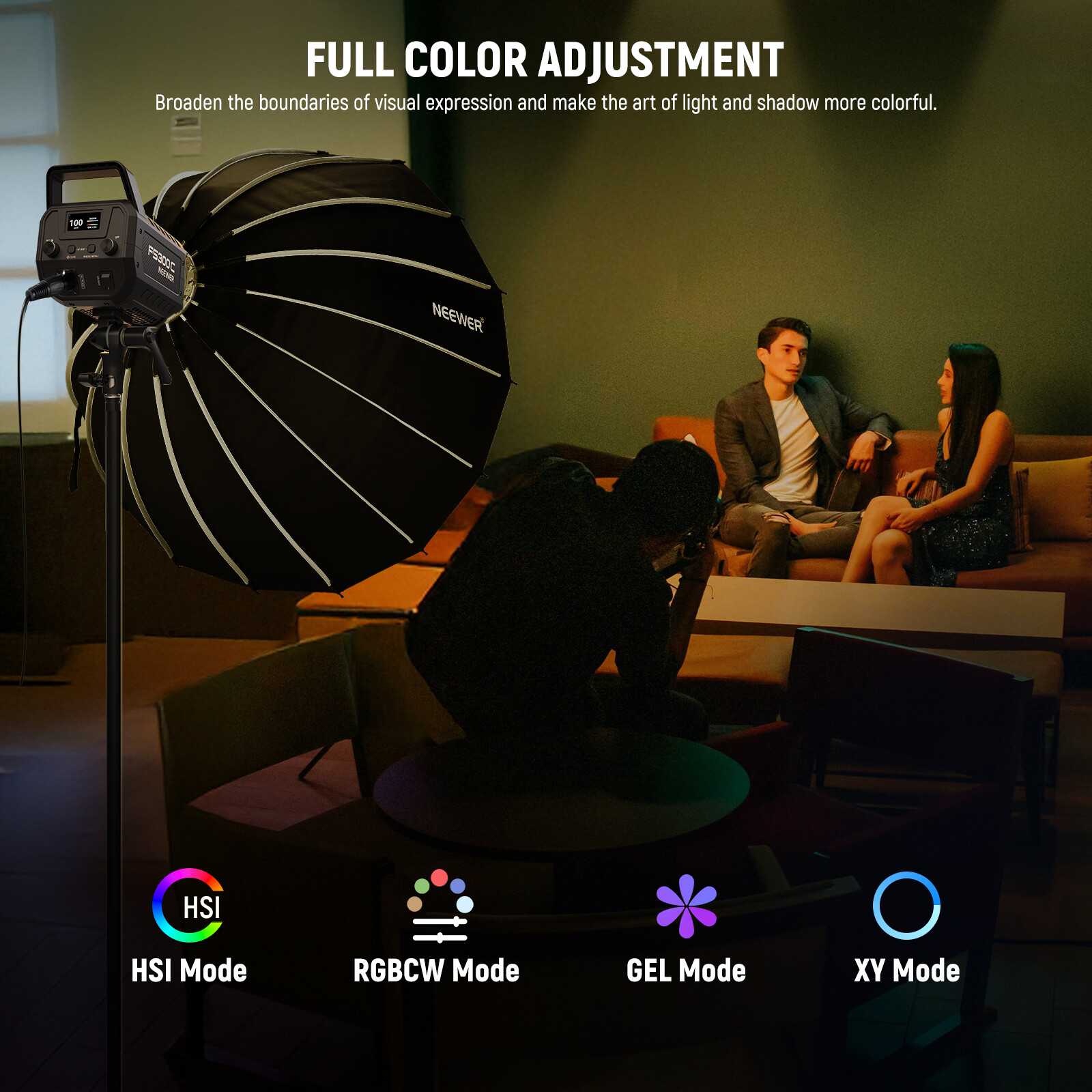 NEEWER 300W RGB COB LED Video Light w/APP for Studio Photography Video Recording