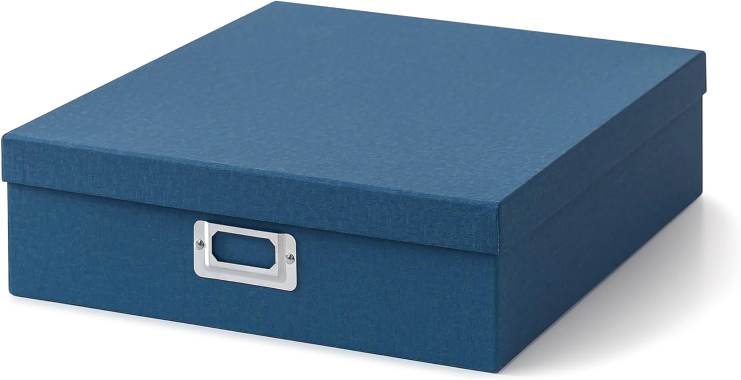 Cardboard Decorative Photo Storage Box W/ Lid 14.8×13.0 ×3.7 In Picture Storage