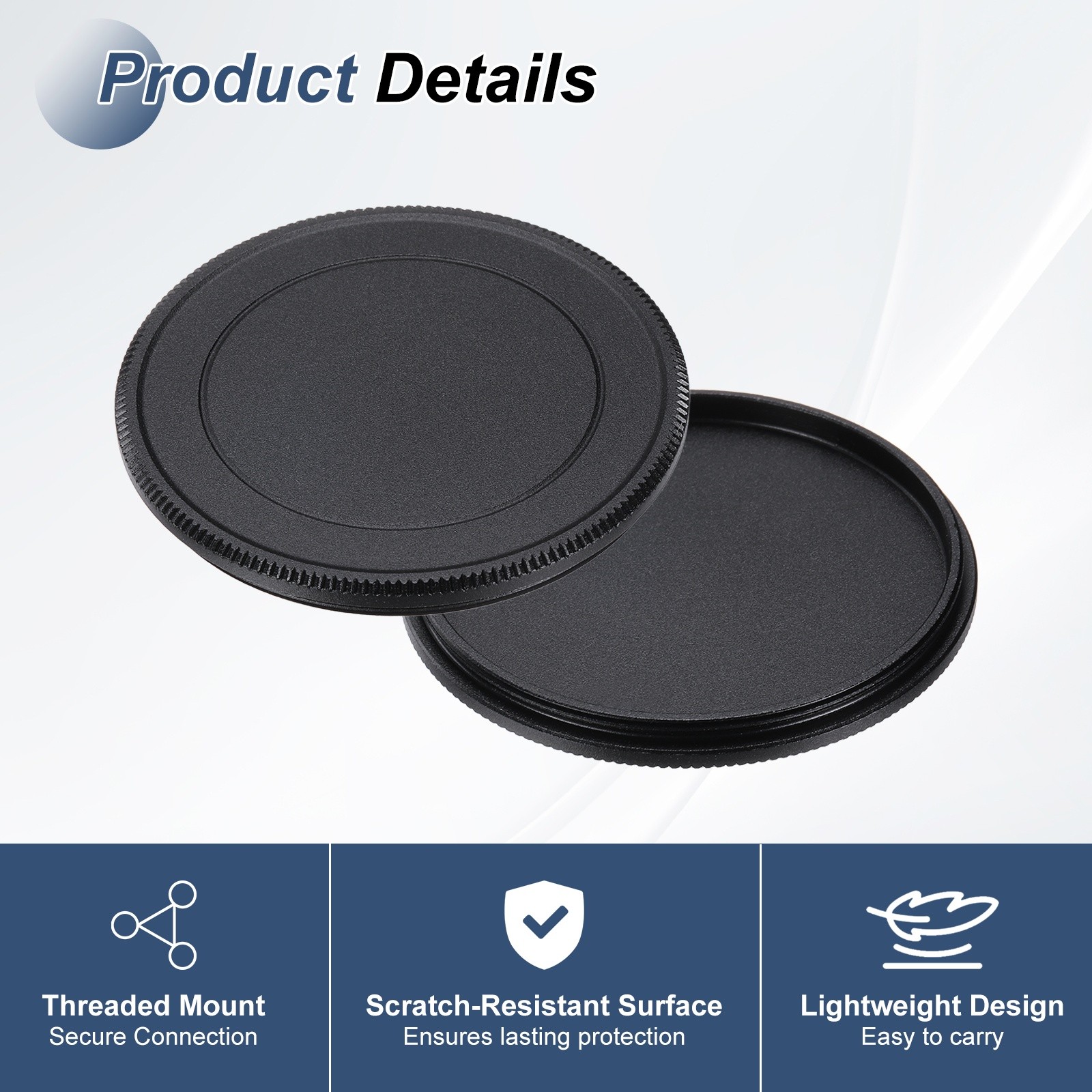 2 Pcs 52mm Camera Lens Cap, Aluminum Screw Mount Front Lens Cap Cover, Black