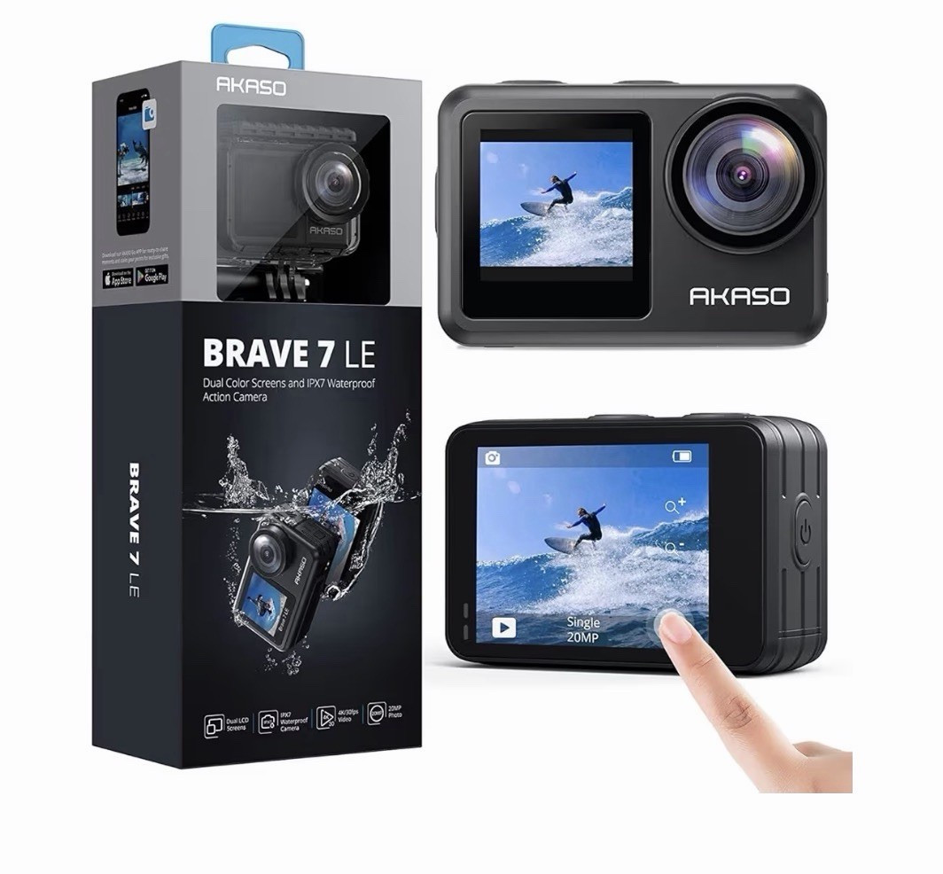 AKASO Brave 7 LE Action Camera 4K Dual Screens IPX7 Waterproof 20MP Black