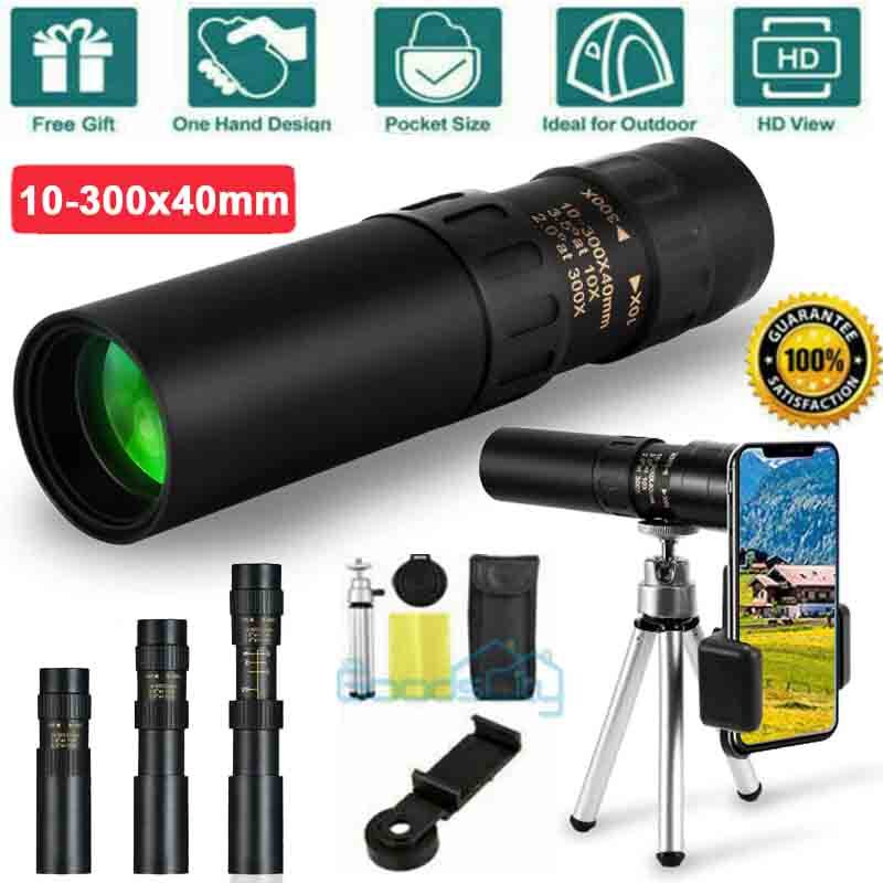 Day/Night Military 10-300X40mm Zoom HD Monocular Phone Telescope w/Tripod + Clip