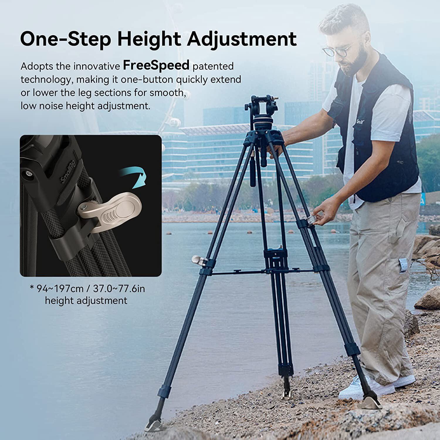SmallRig AD-100 78″ FreeBlazer Heavy-Duty Carbon Fiber Video Tripod Kit 3989