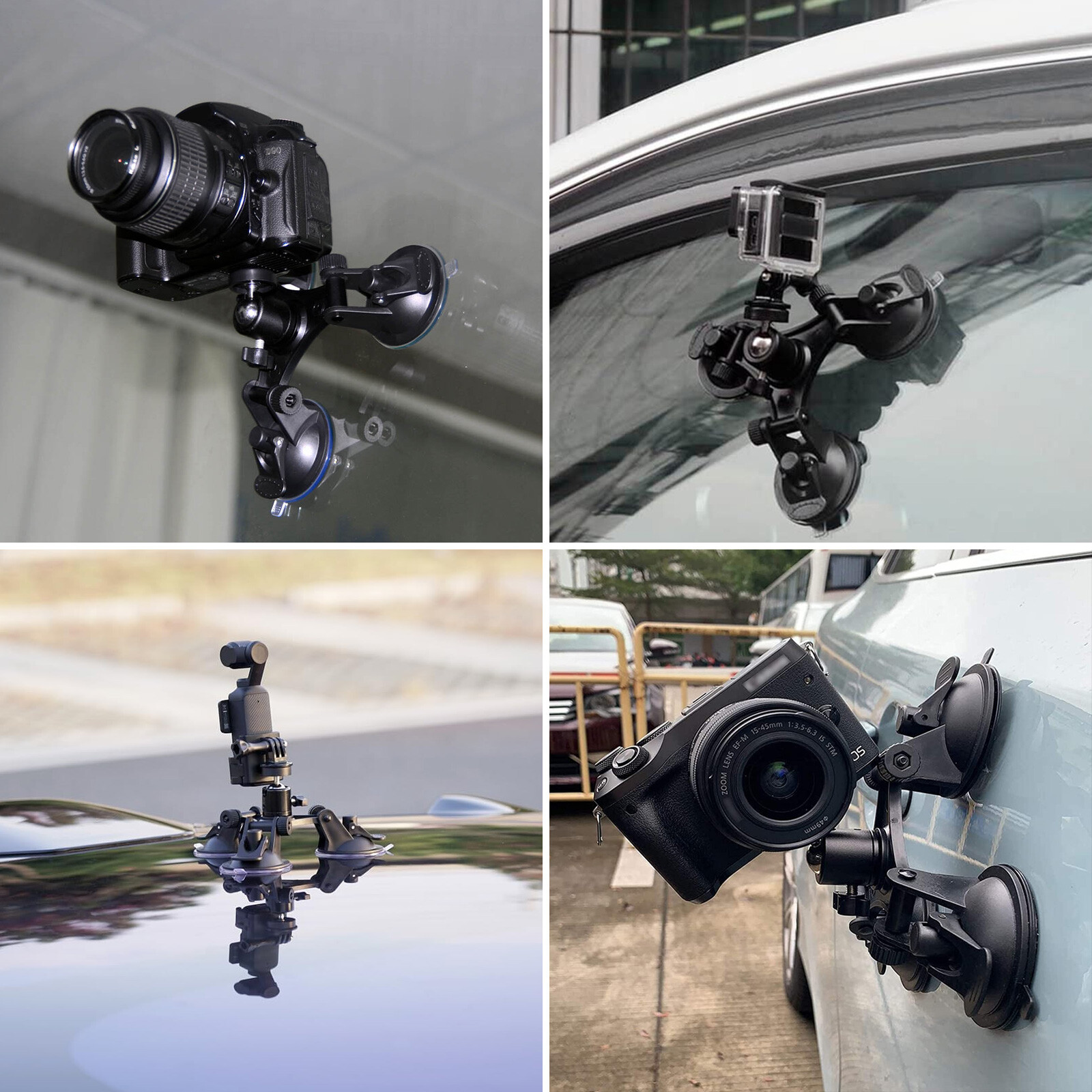 Triple Suction Cup Car Holder Mount for GoPro Hero 10 9 8 7 6 5 DJI OSMO Camera