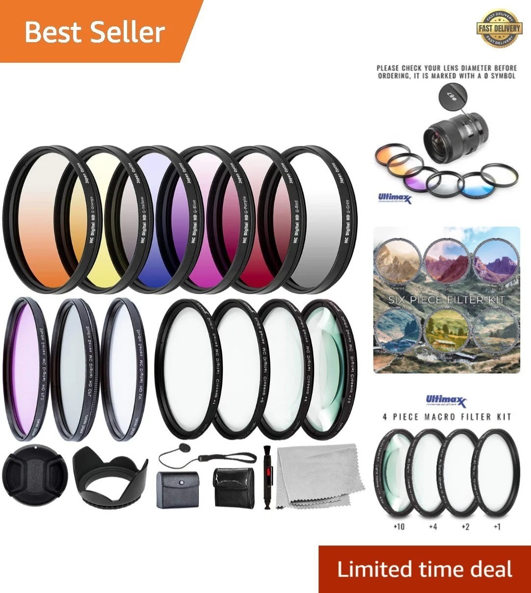 52MM Complete Lens Filter Accessory Kit: 6 Gradual Color Filters + UV CPL FLD…