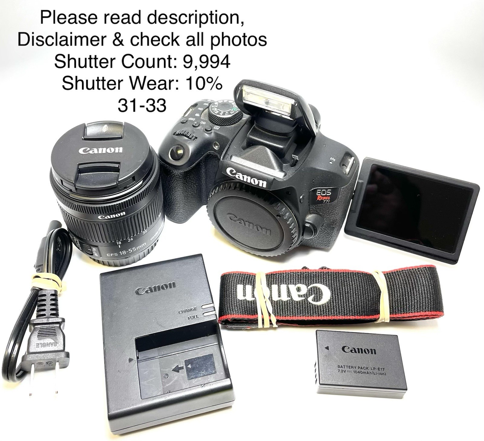 Canon T7i 24.2MP DSLR 18-55mm IS STM Shutter 9,994 Wear 10% In Great Condition.