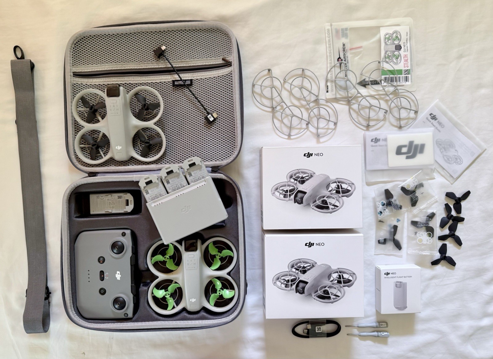 DJI Neo Drone Lot (2) RC-N3 Controller 4 Batteries Charging Hub Case Extras