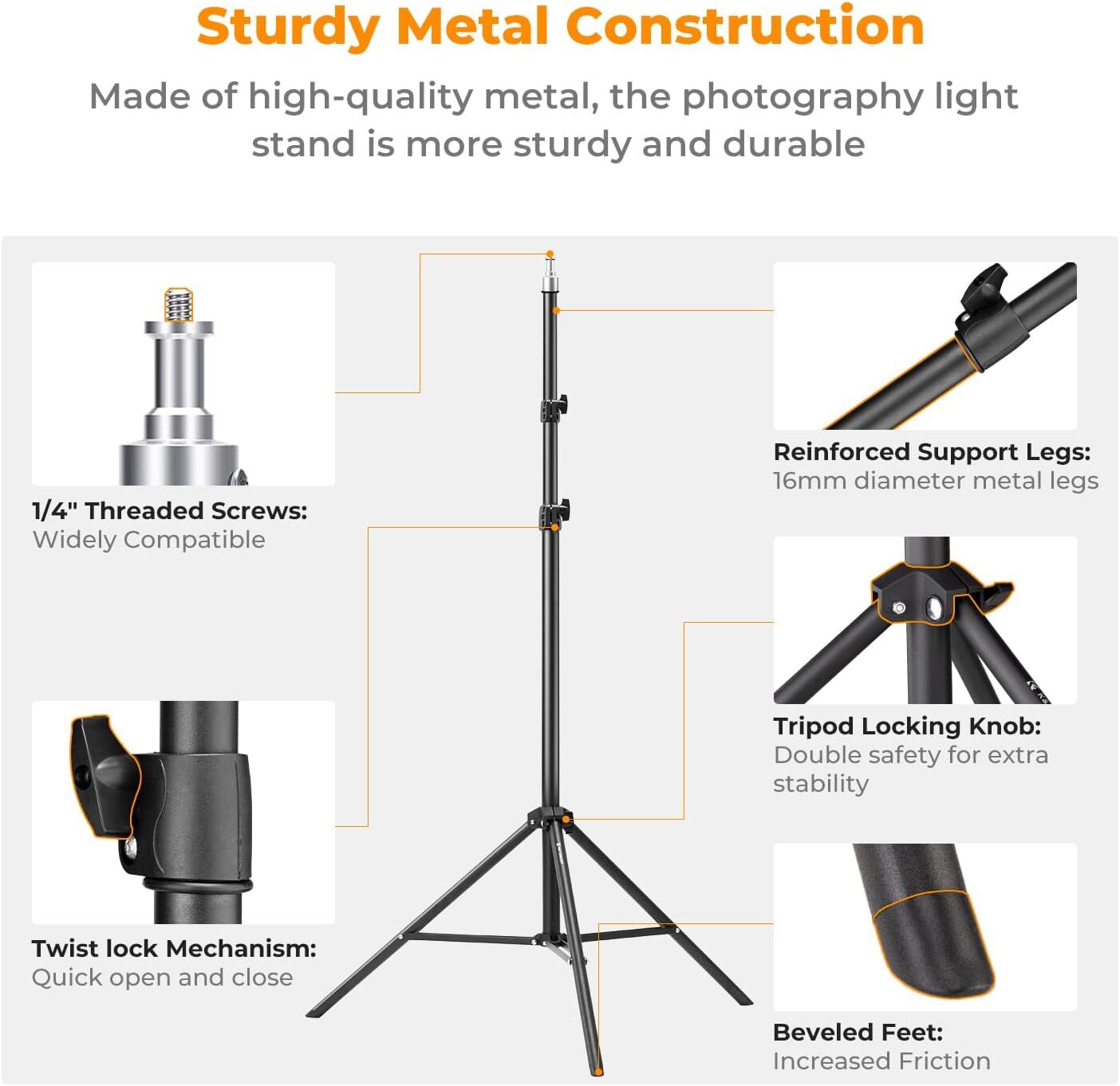 K&F Concept Light Stand Extendable Photo Lighting Heavy Duty Tripod for Softbox