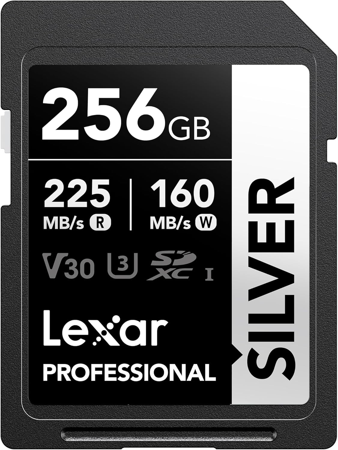 256GB Professional Silver SD Card, UHS-I, C10, U3, V30, 4K, up to 225/160 Mb/S S