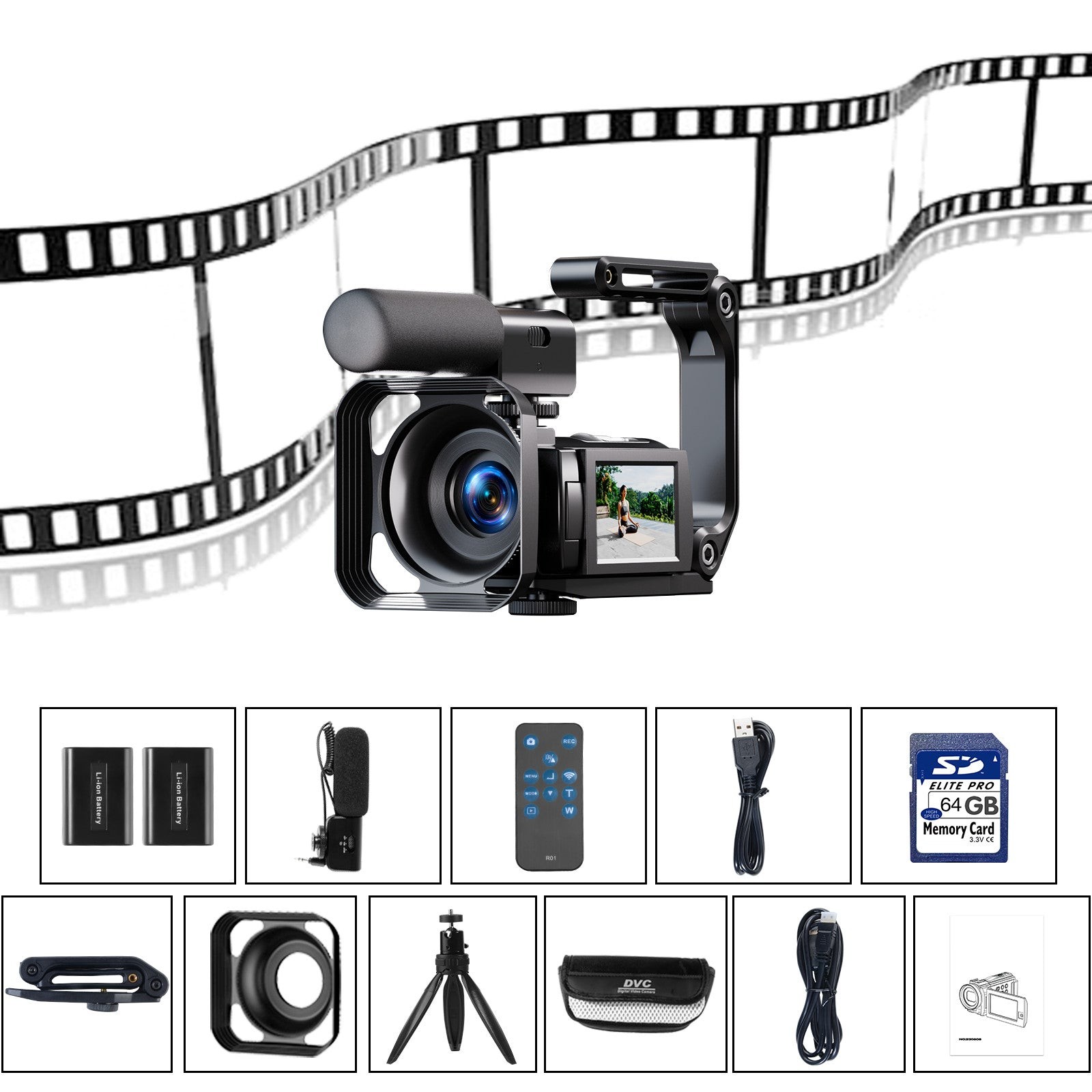 5K Camcorder 56MP Video Camera WiFi IR Night Vision with Microphone,Tripod&64GB