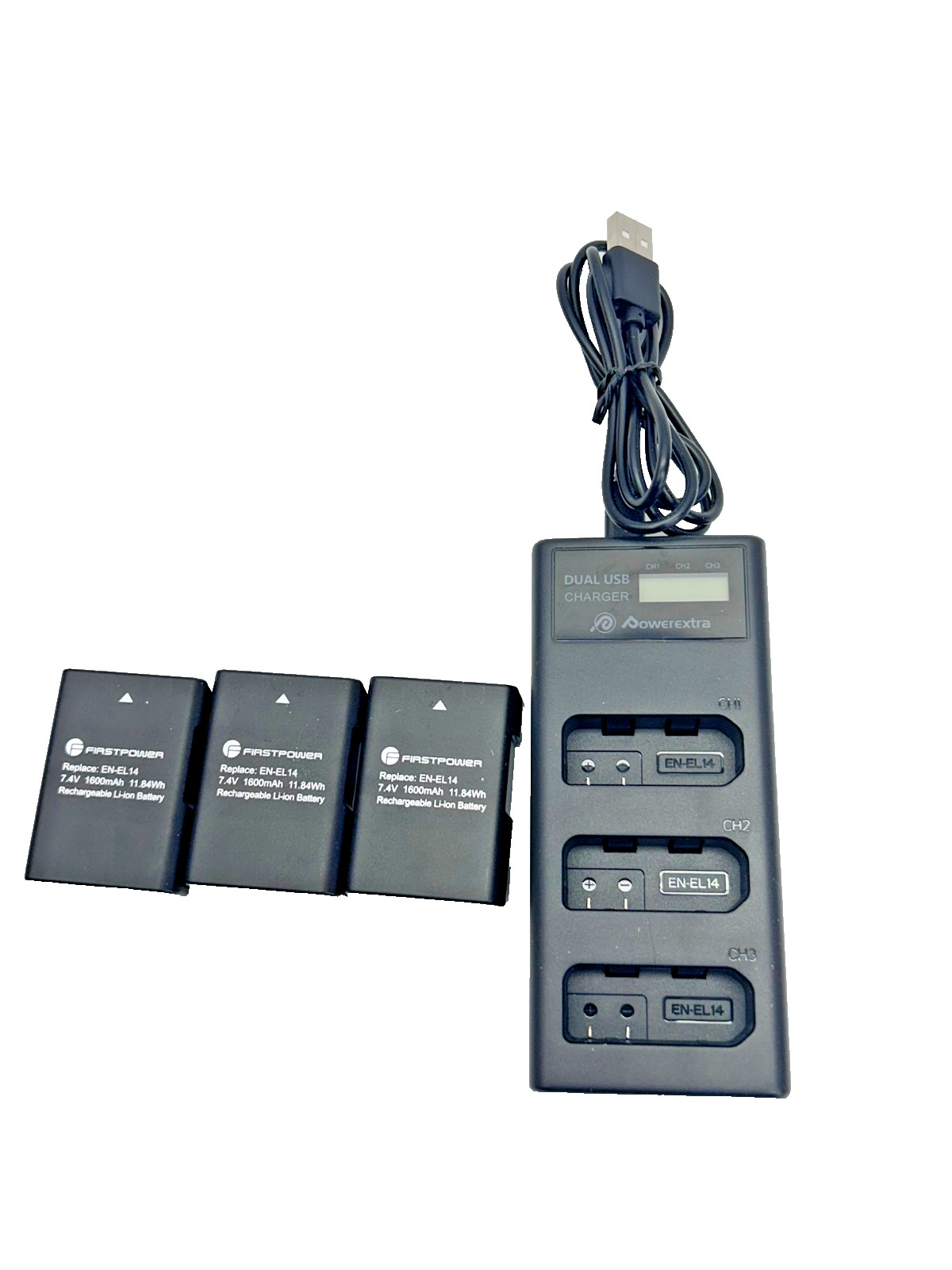 Powerextra CD-ENEL14 3 Slot Dual Charger 3x EN-EL14 1600mAh Camera Batteries