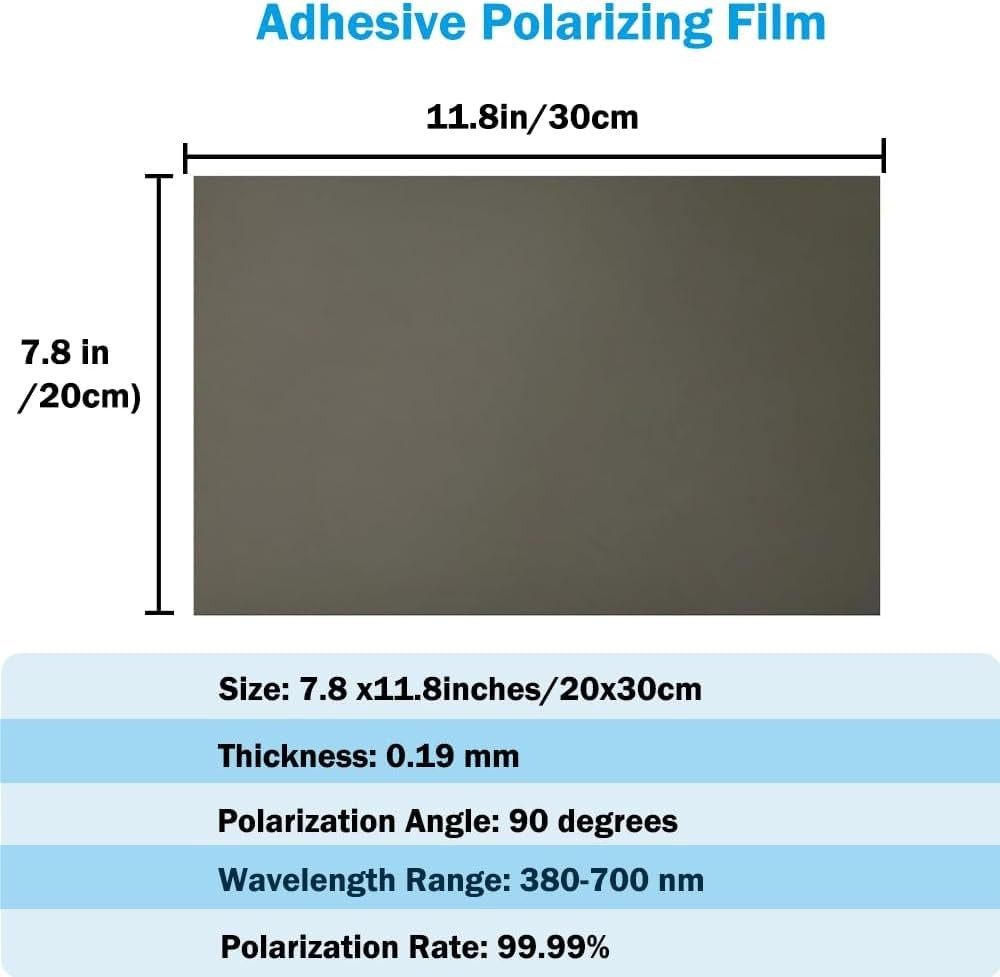 2 PCS Adhesive Polarized Film Sheets Polarizer Linear 11.81″L x 7.87″W