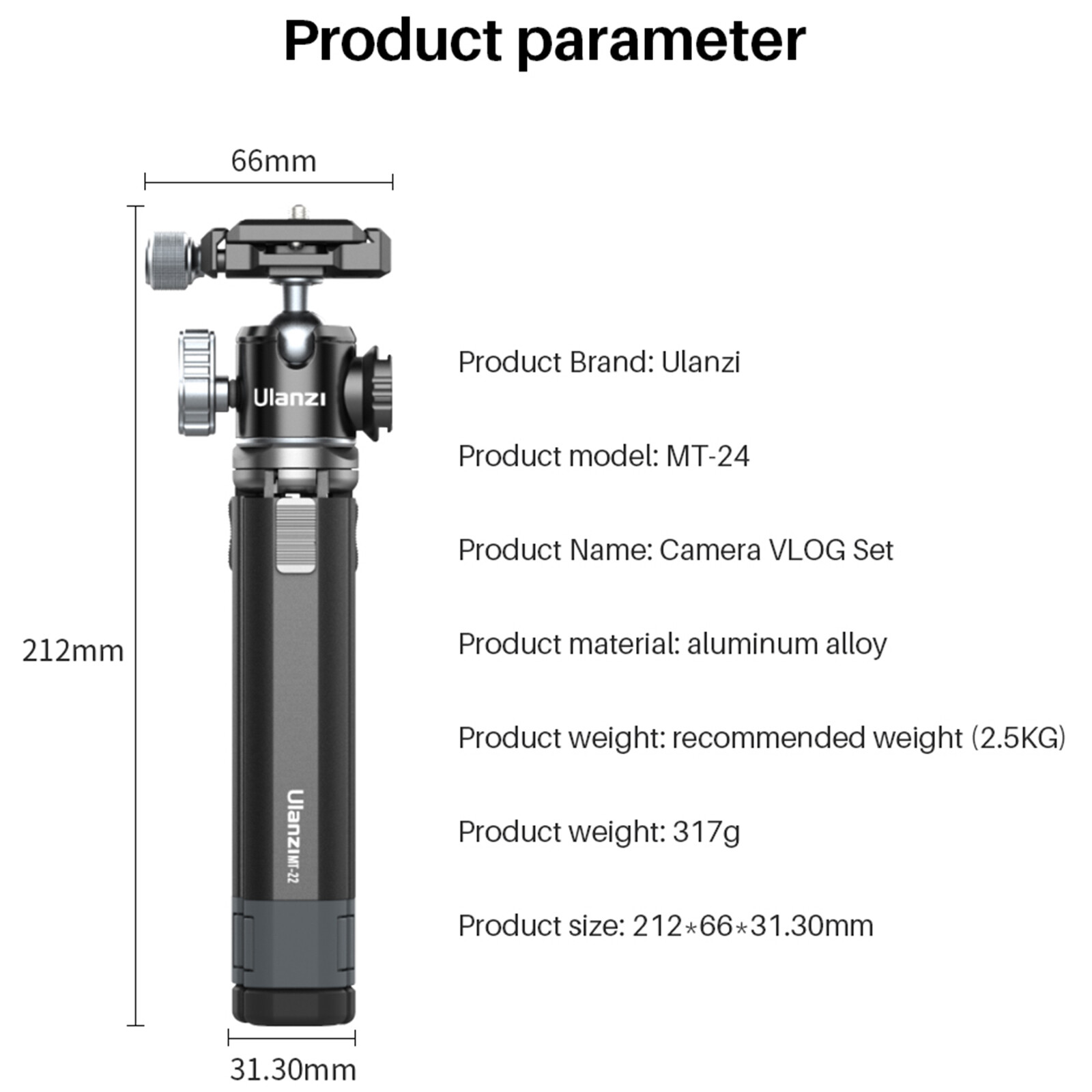 Ulanzi MT-24 Metal Table Tripod with Cold Shoe for DSLR Camera Phone