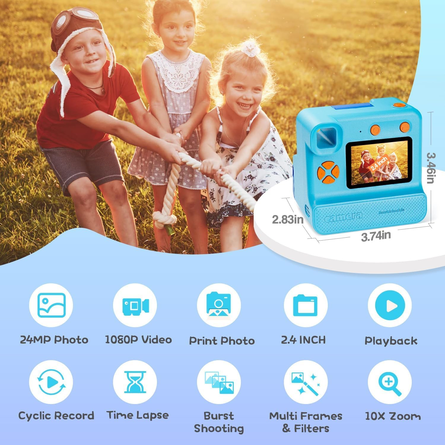 Kids Camera Instant Print, Christmas Birthday Gifts for Girl Boys 3-12 Years Old