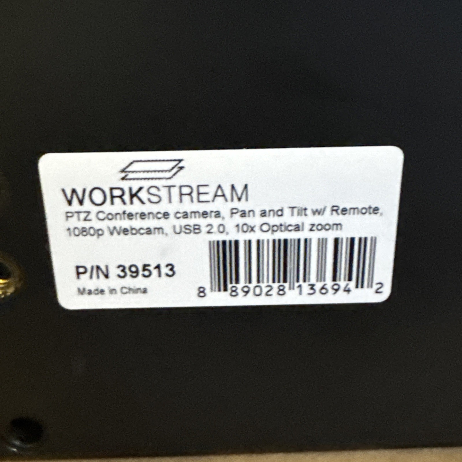 Workstream PTZ Camera, 1080P, 10x Zoom, Pan, Tilt, Extended USB cable & Remote