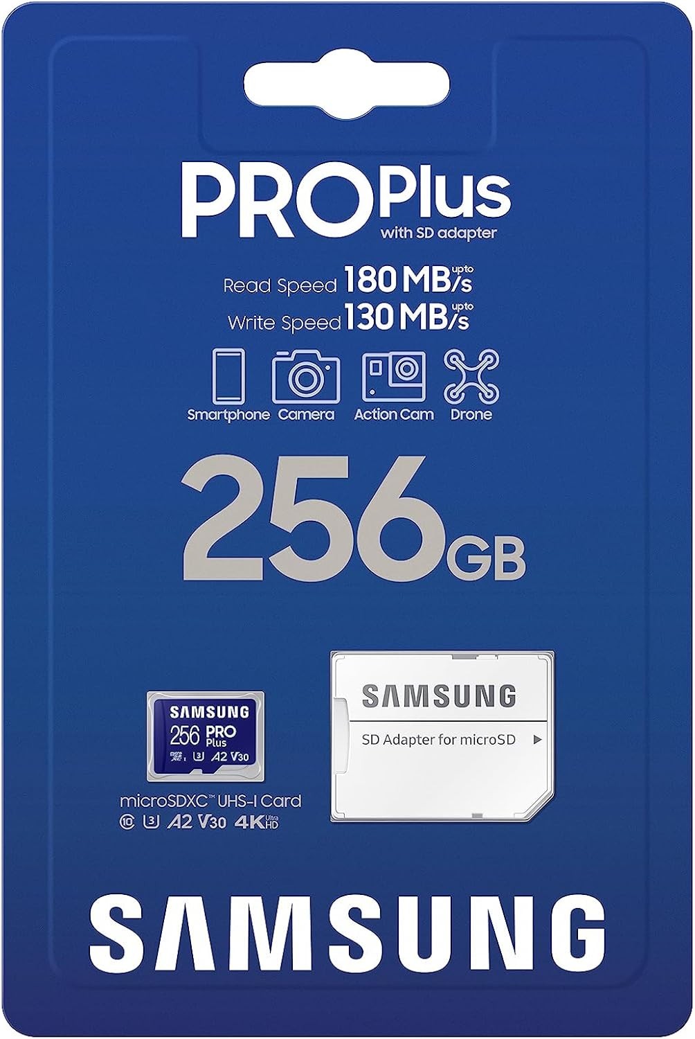 Samsung PRO Plus 256GB microSDXC UHS-I U3 A2 V30 Card w/ SD Adapter