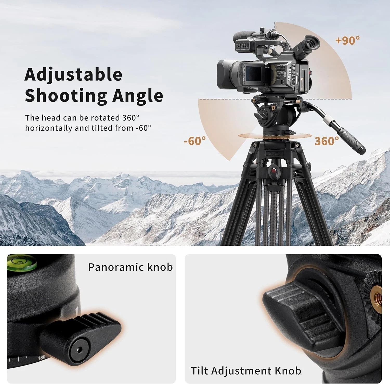 Heavy Duty Camera Fluid Head 17.6lbs Max Load Smooth Pan Tilt