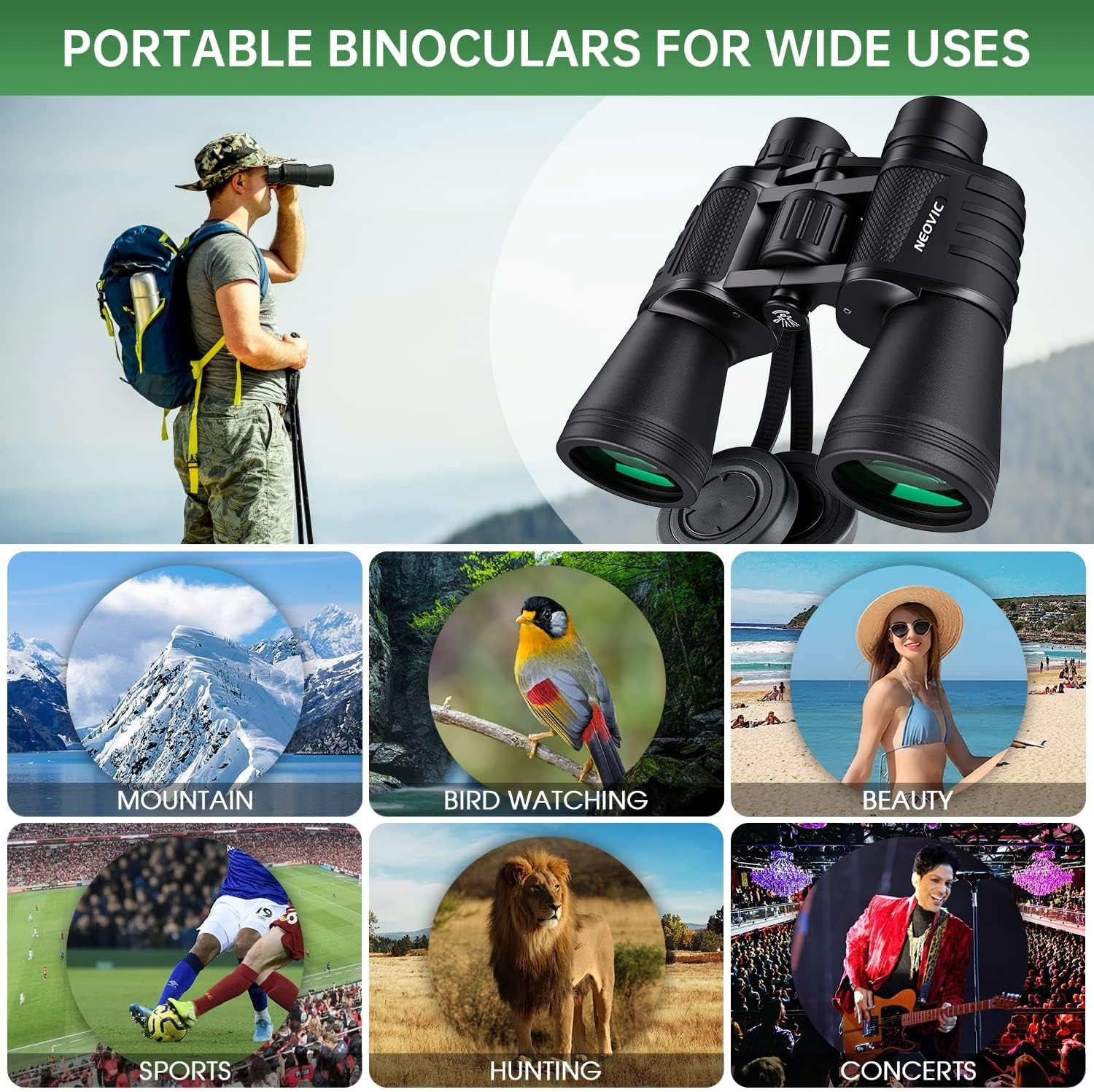 Compact and Lightweight 20×50 Binoculars with Low Light Vision for Adventurers