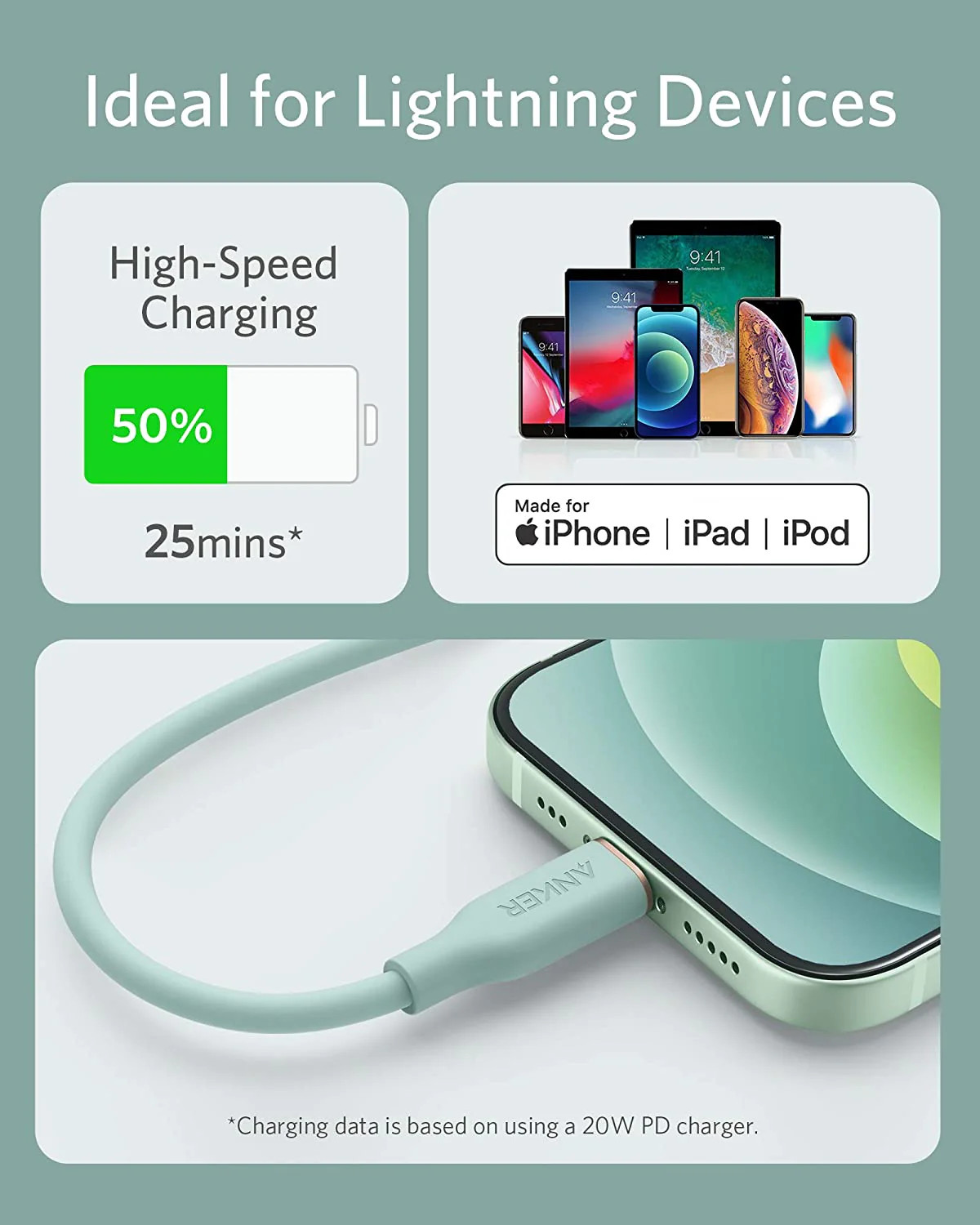 Anker b641/b USB-C to Lightning Cable (Flow, 3 ft Silicone)