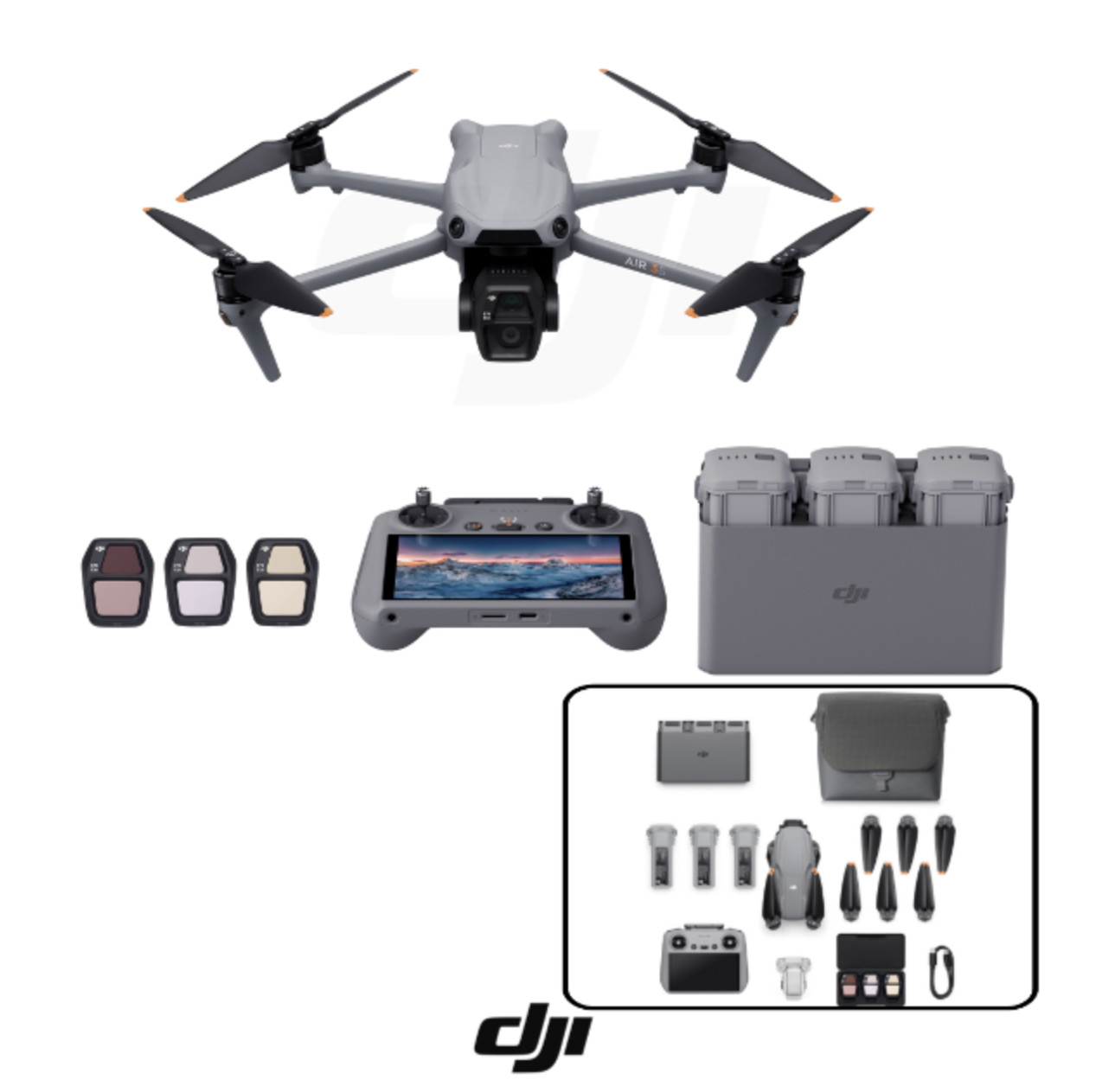 DJI Air 3S Fly More Combo Camera Drone (3 Batteries) + RC 2 Remote Controller