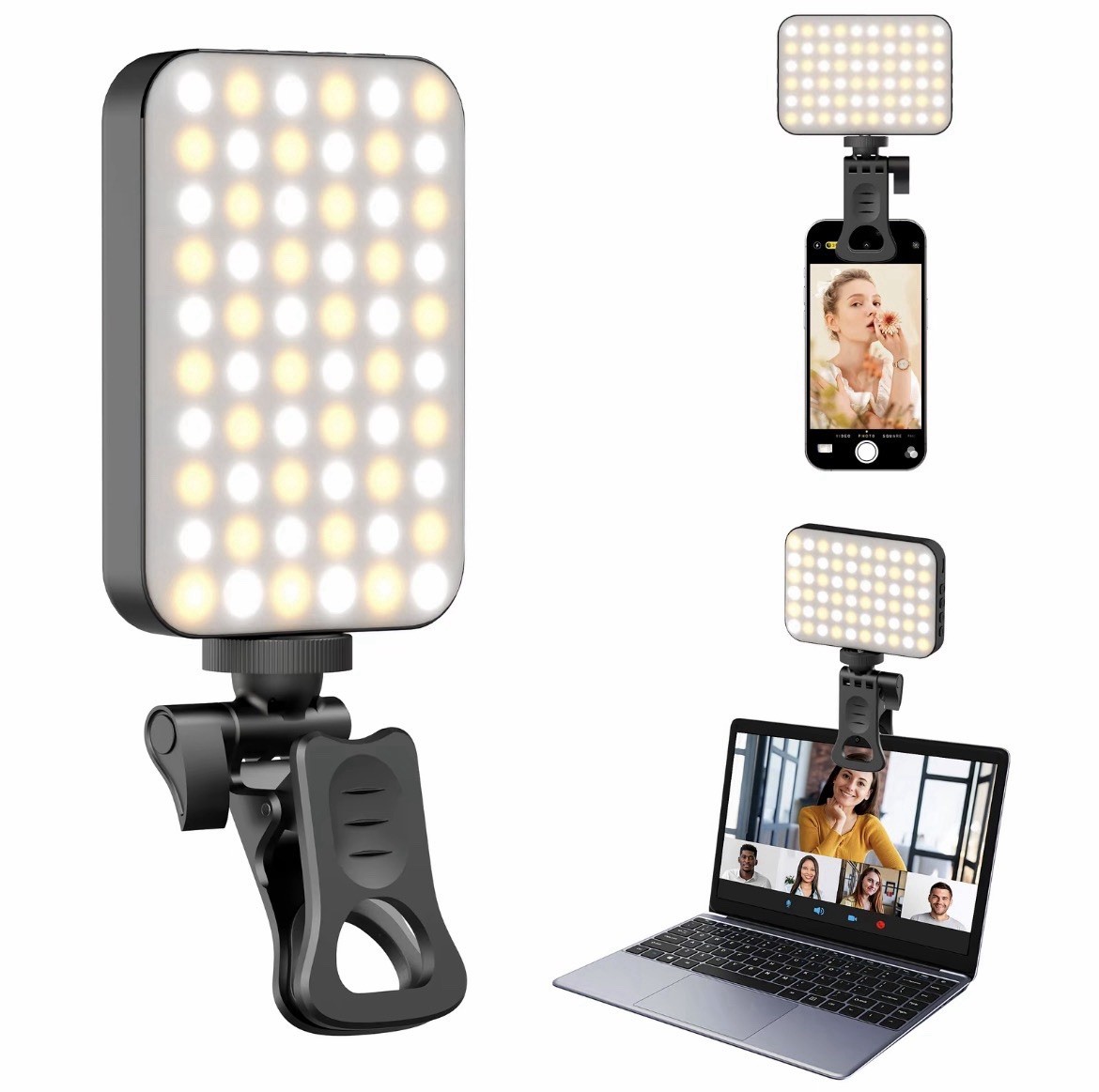 Rechargeable LED Selfie Light Clip On Phone Laptop Tablet Video Conference