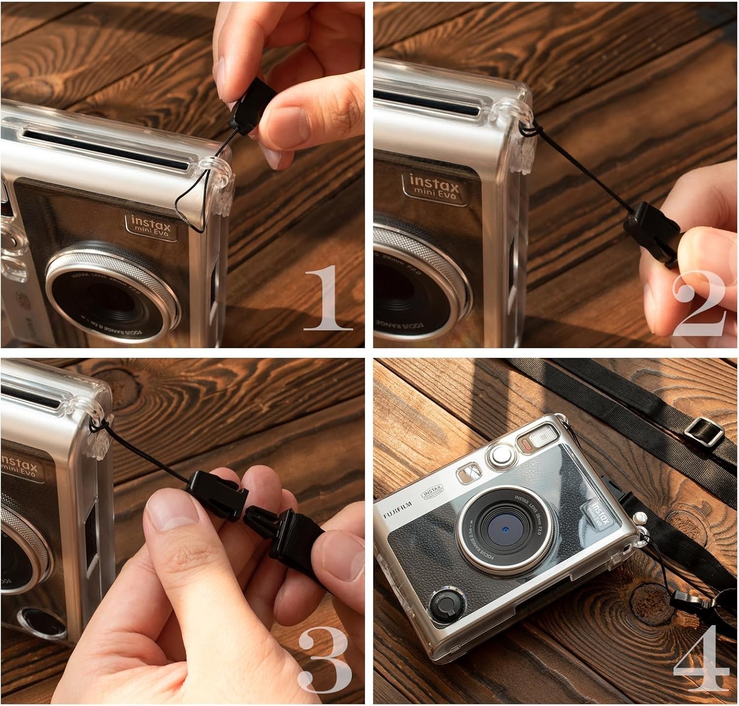 Funda Transparente Instax Mini Evo Case Rigido Con Correa Hombro Proteccion Plus