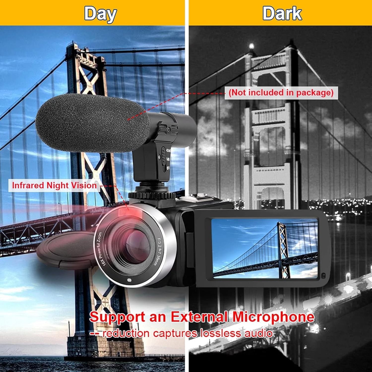 Video Camera Camcorder Full HD 1080P 30FPS 24.0 MP IR Night Vision Vlogging C…