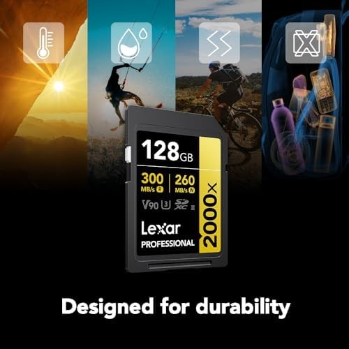 128GB Professional 2000x SD Card, UHS-II, C10, U3, V90, Full HD, 8K, Up To 30…