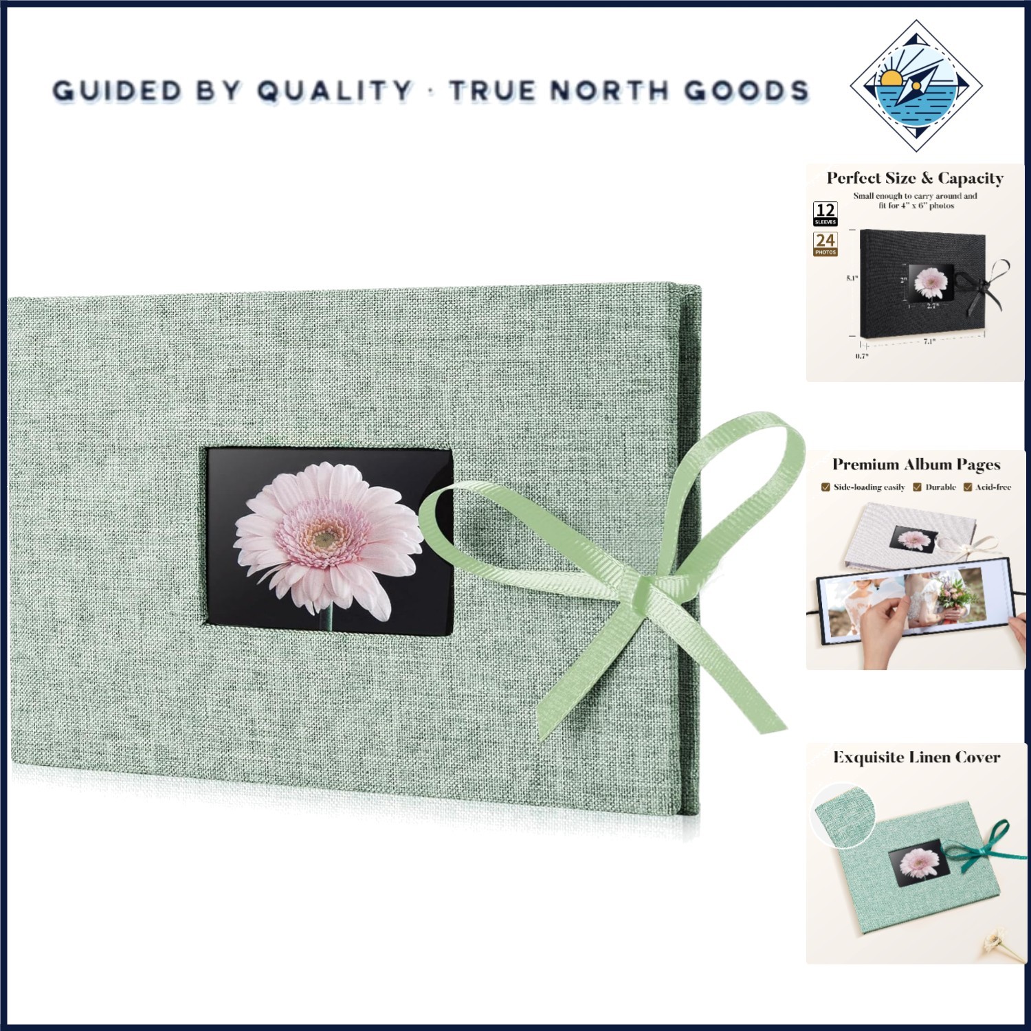 Elegant Picture Album with 12 Pages for 24 Horizontal Photos, Travel Friendly