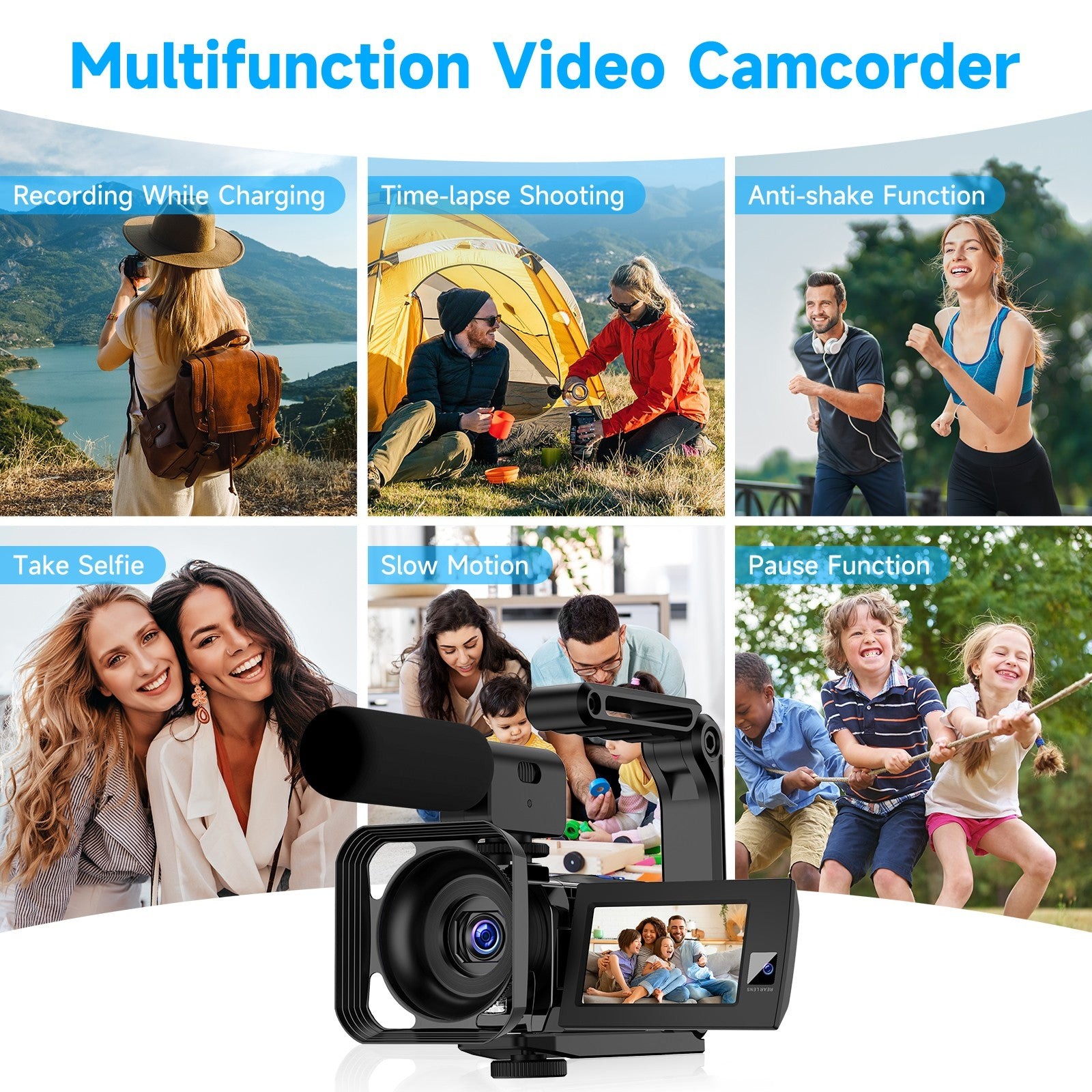 Camcorder 5K Dual Lens 56MP Video Camera YouTube Cam Digital Camera Mic 16X Zoom