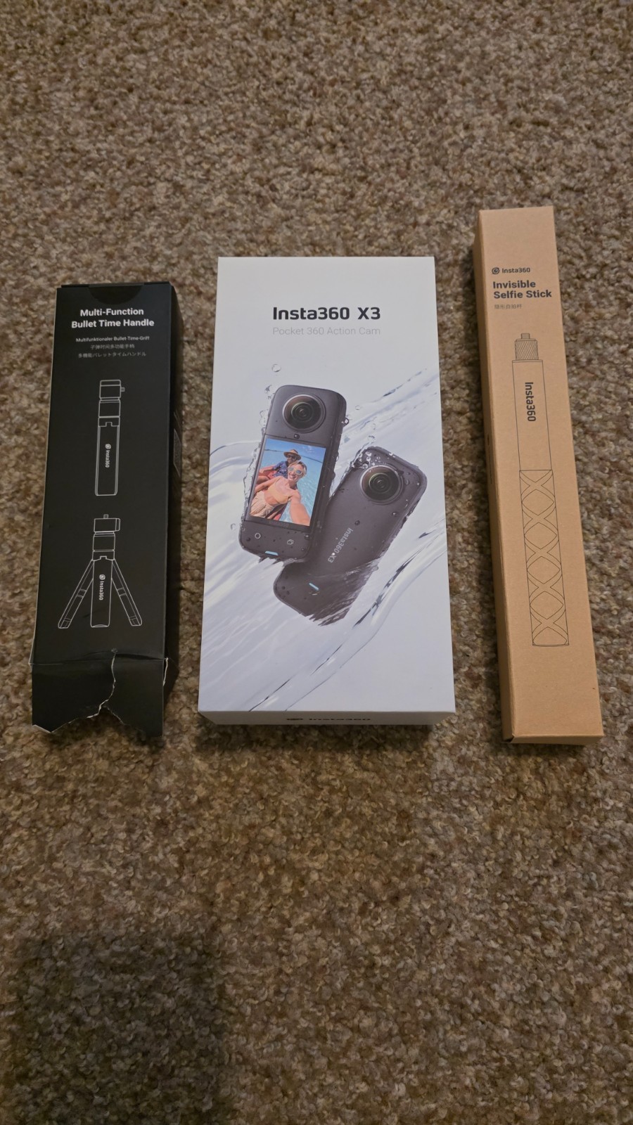 Insta360 X3 5.7K 360 Action Camera Bundle Selfie Stick Tripod 64GB SD Box