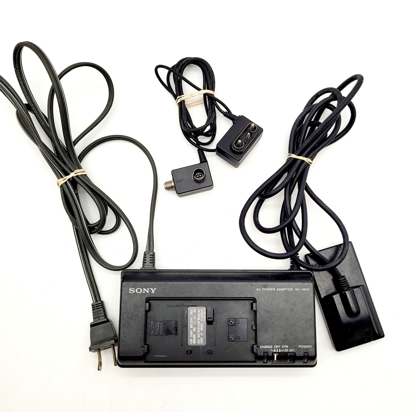 Sony HandyCam AC-V60A AC Power Battery Charger & RFU-90UC Video Adapter. Works.
