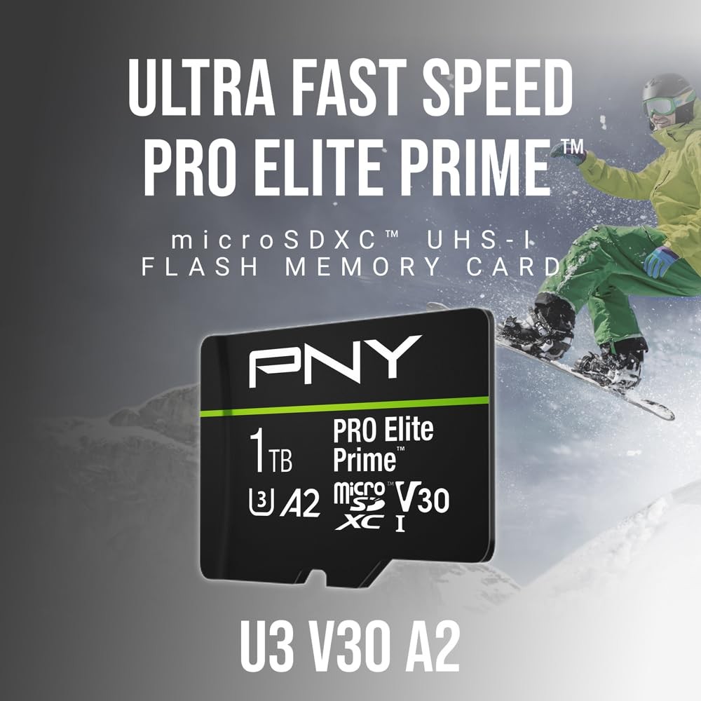 PNY 1TB PRO Elite Prime™ C10 U3 V30 A2 microSDXC Flash Memory Card 1TB, Black