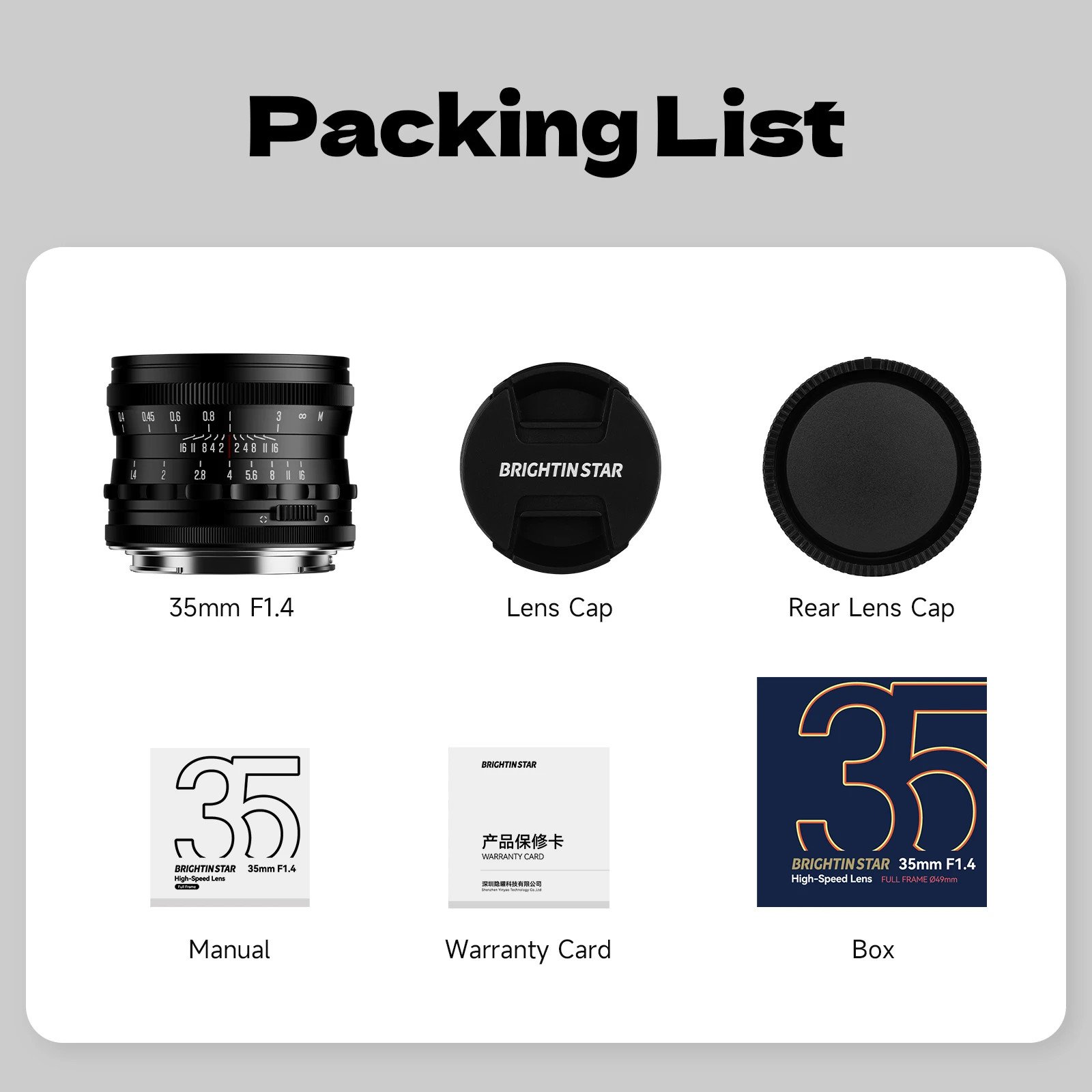Brightin Star 35mm F1.4 Full Frame Large Aputure Prime Lens for E/X/Z/RF/L Mount