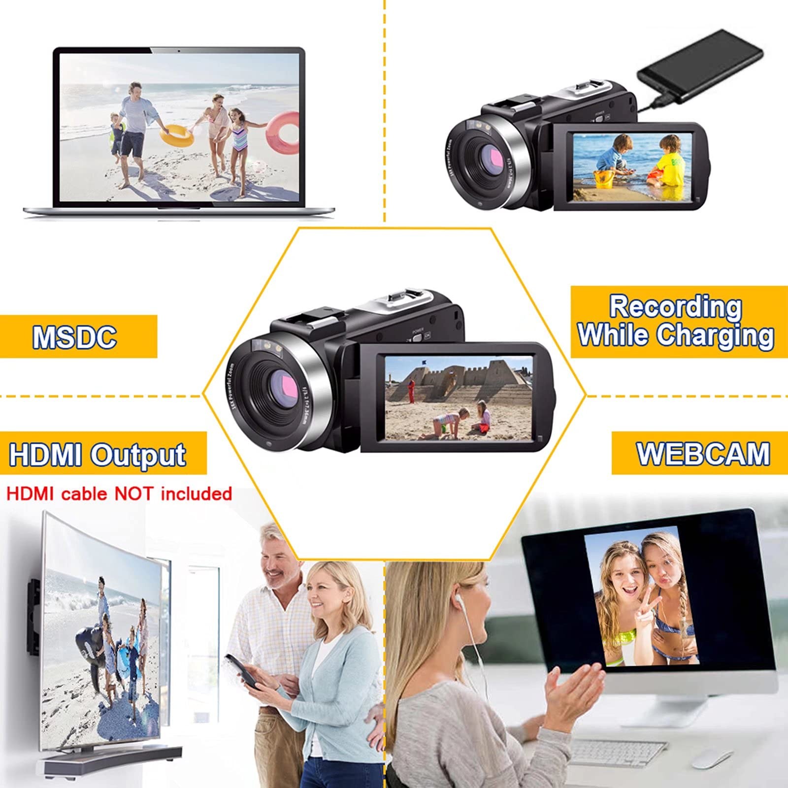 Video Camcorder Full HD 1080P 30FPS 24.0 MP IR Night Vision Vlogging Recorder…
