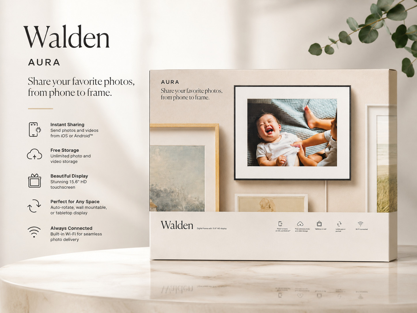 !HOT SALE! Aura Home – Aura Walden 15″ Digital Wifi Photo Frame-with Paper Mat