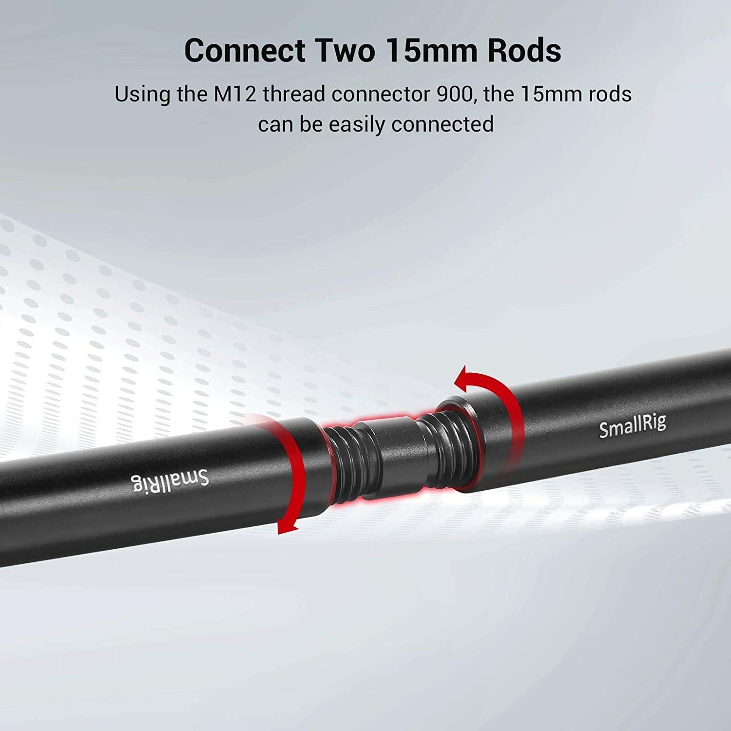 SmallRig 8 Inches (20 cm) Black Aluminum Alloy 15mm Rod with M12 Female Thread