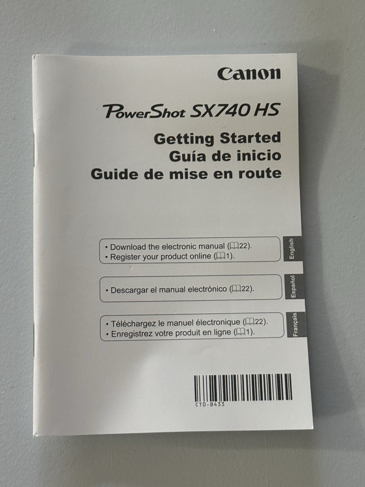 Canon Powershot SX740 HS Getting Started Guide English Spanish French