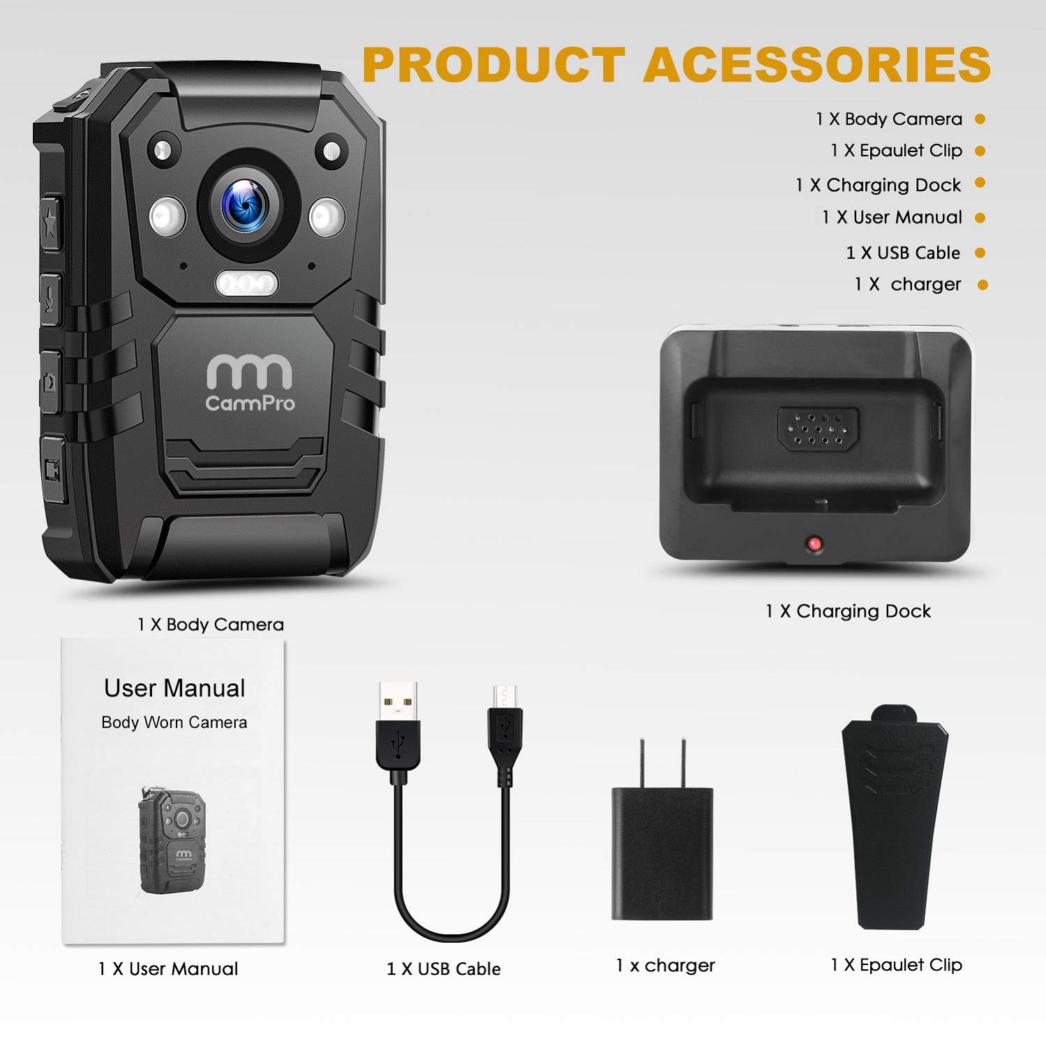 CammPro 1440P 2K Police Body Camera128G MemoryWaterproofPremium Portable Body
