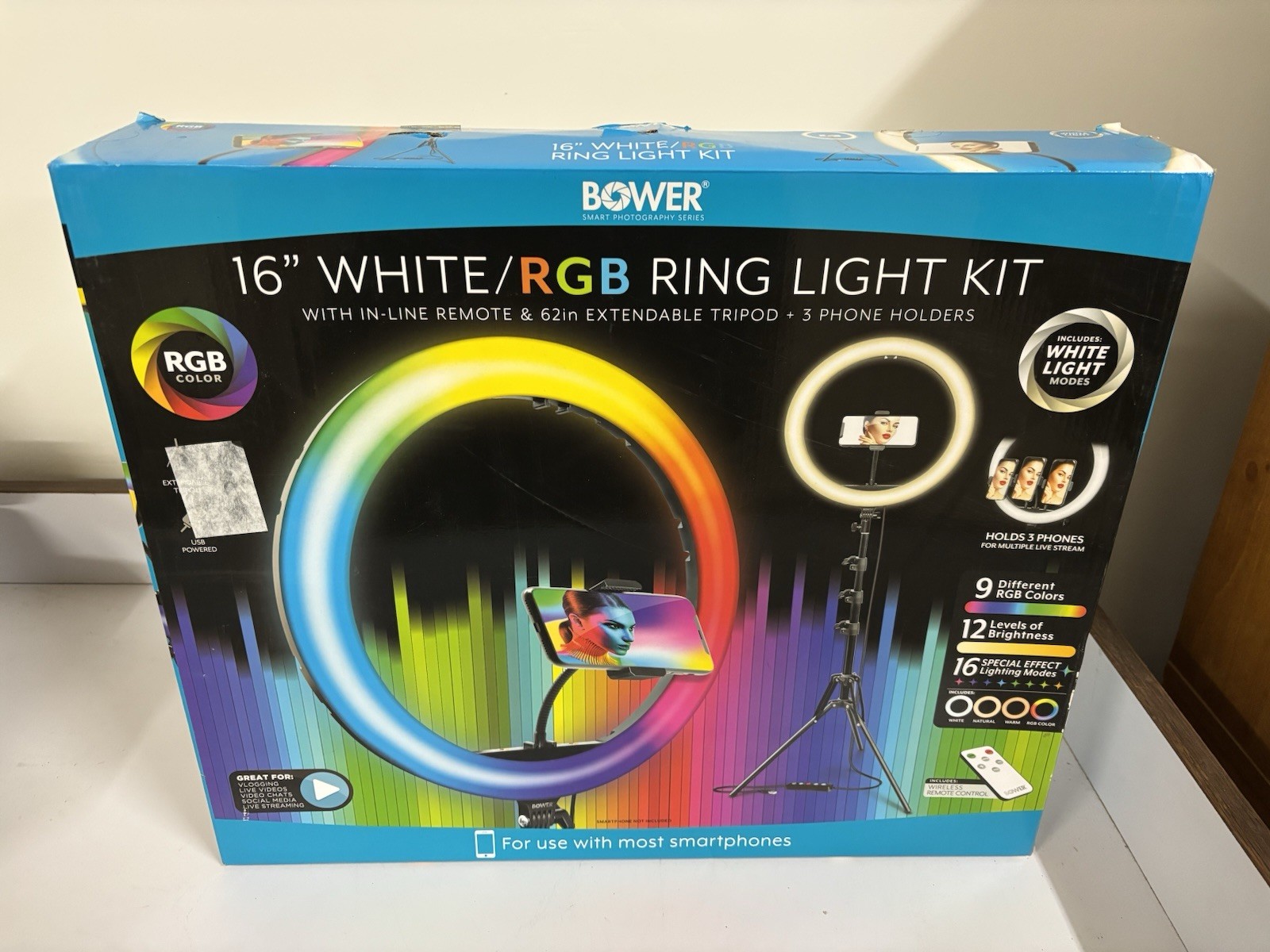 Bower Content Creator Kit with 16-inch RGB Ring Light, 62 in Adjustable Tripod