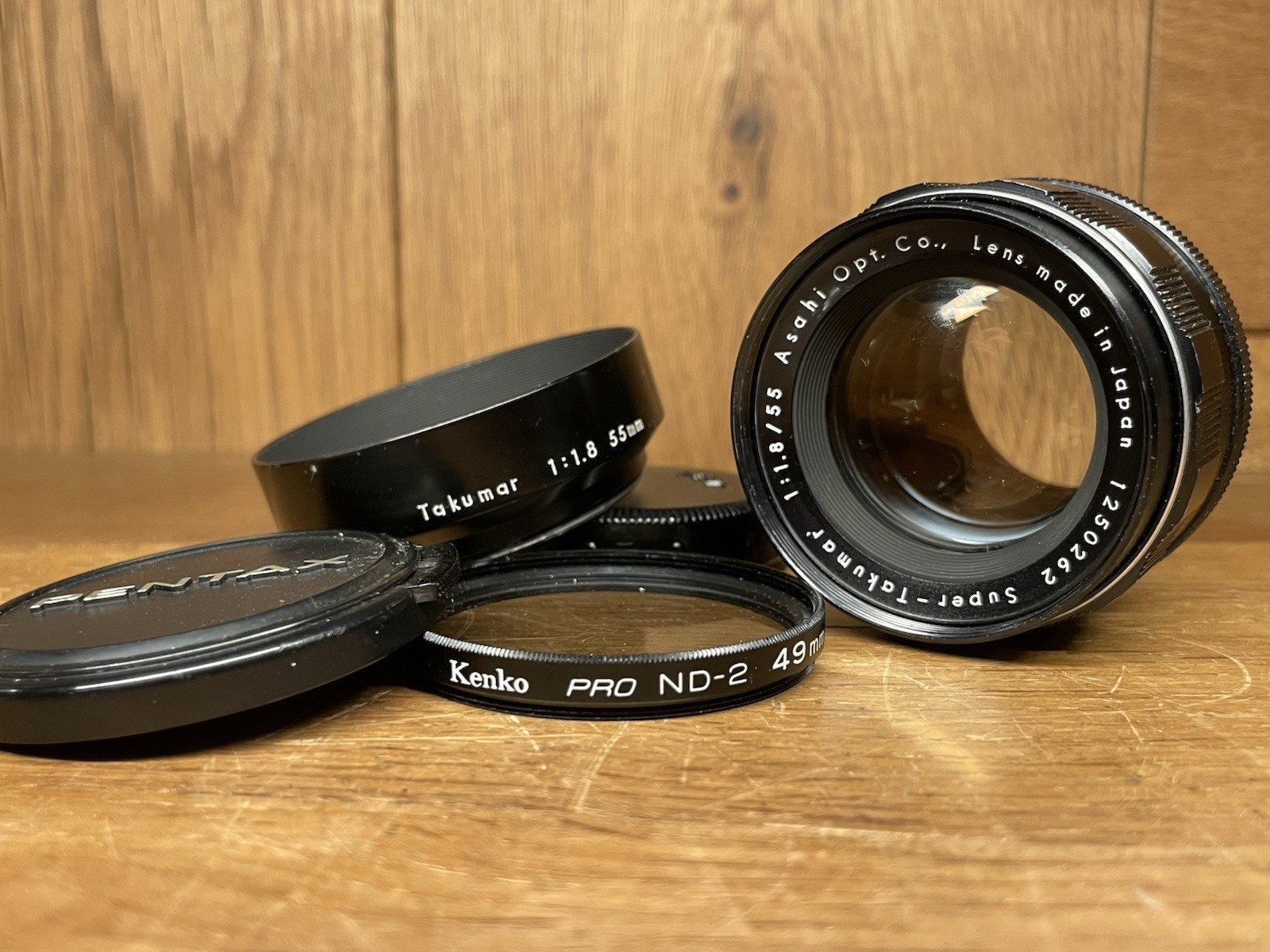 *Early Model Near Mint w/ ND Filter & Hood* Pentax Super Takumar 55mm F/1.8 Lens